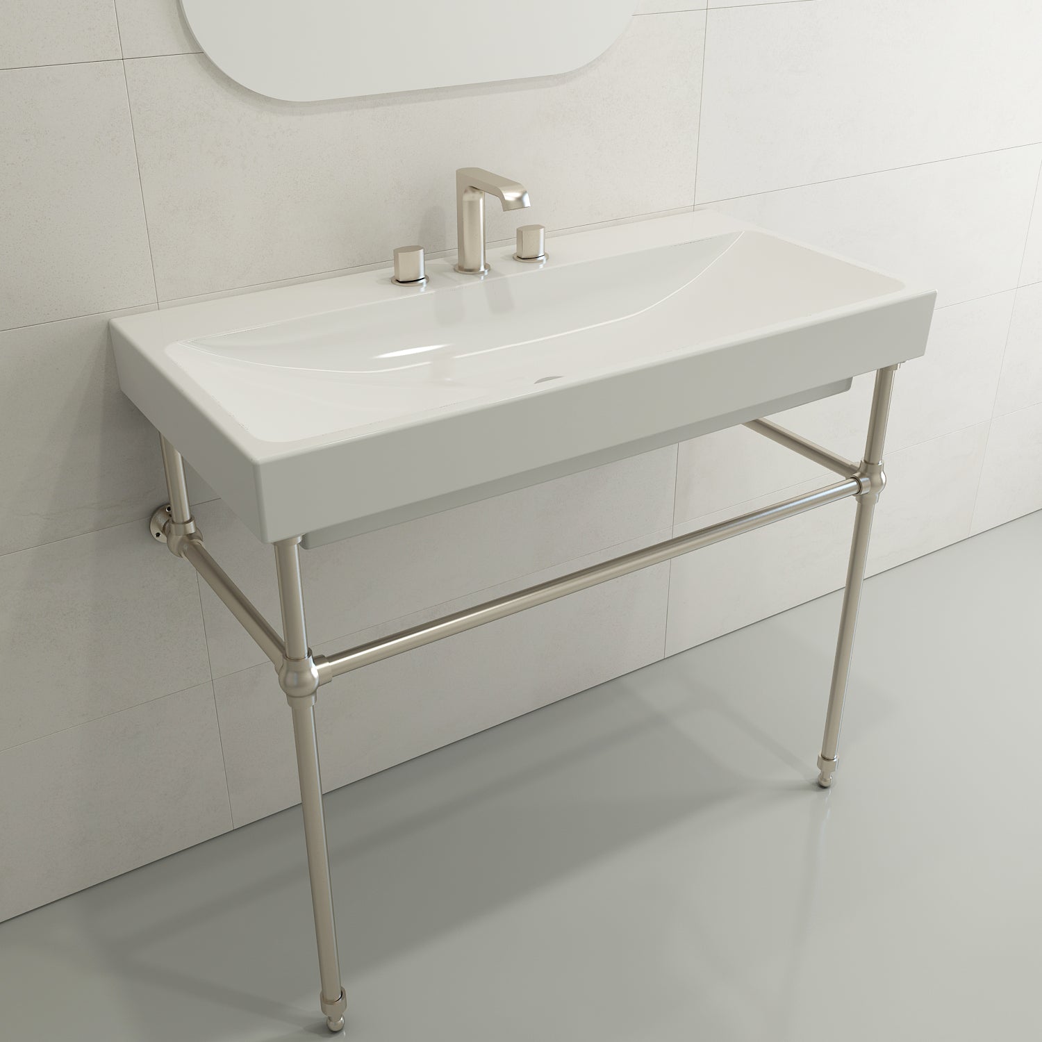 BOCCHI Scala 40" Rectangle Wallmount Fireclay Bathroom Sink, White, 3 Faucet Hole, 1079-001-0127