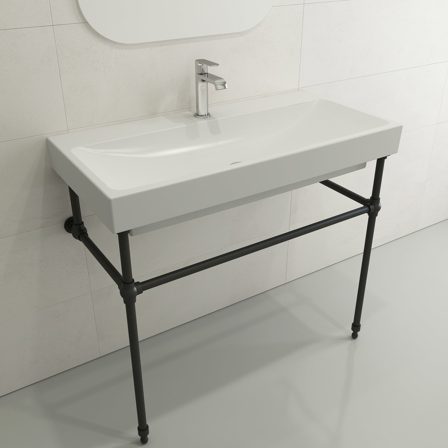 BOCCHI Scala 40" Rectangle Wallmount Fireclay Bathroom Sink, Matte White, Single Faucet Hole, 1079-002-0126