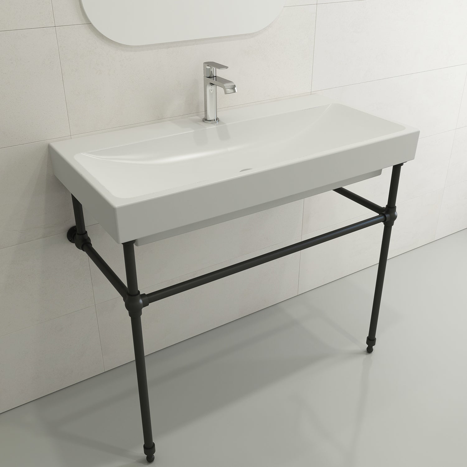 BOCCHI Scala 40" Rectangle Wallmount Fireclay Bathroom Sink, Matte White, Single Faucet Hole, 1079-002-0126
