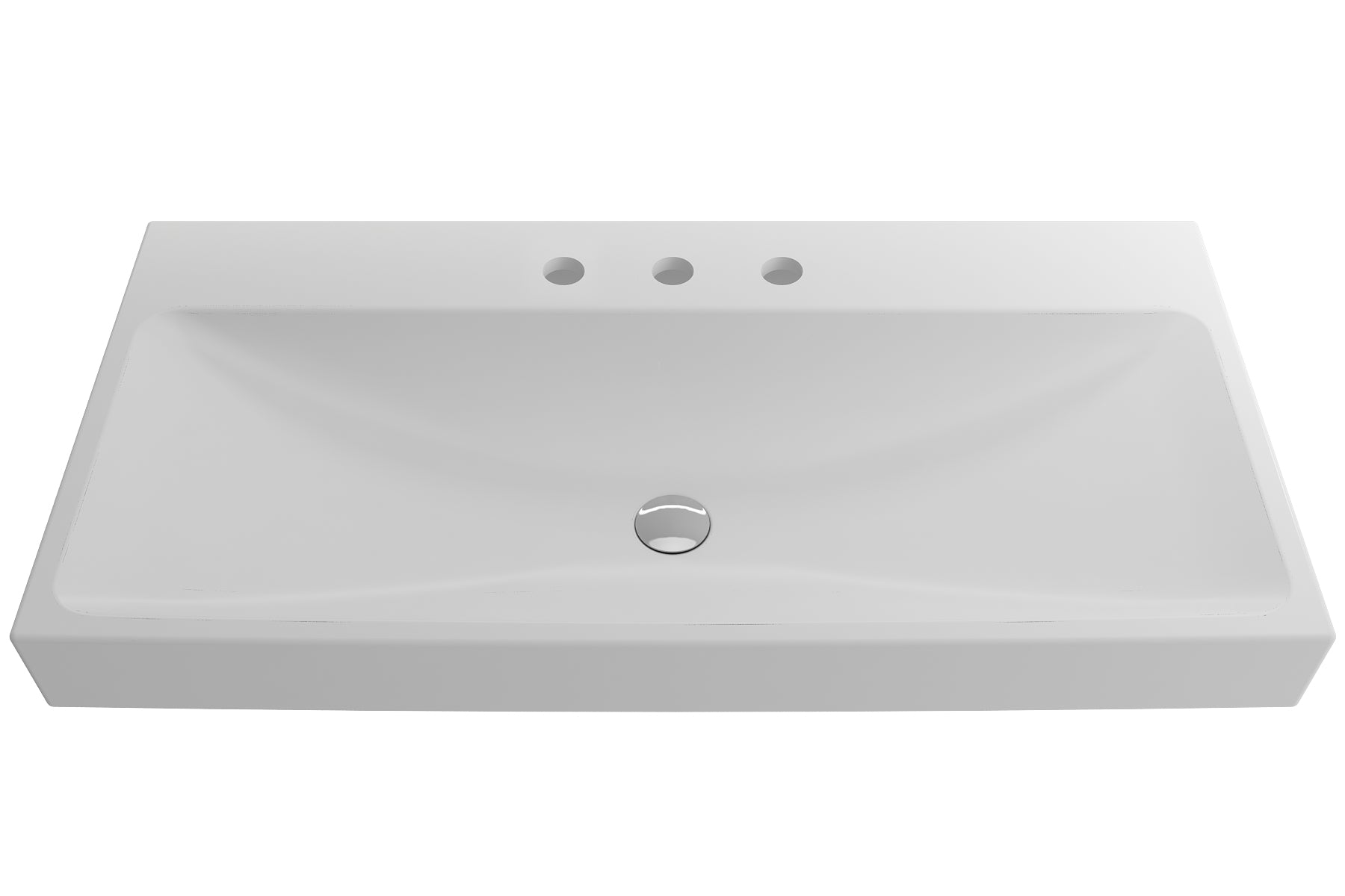 BOCCHI Scala 40" Rectangle Wallmount Fireclay Bathroom Sink, Matte White, 3 Faucet Hole, 1079-002-0127