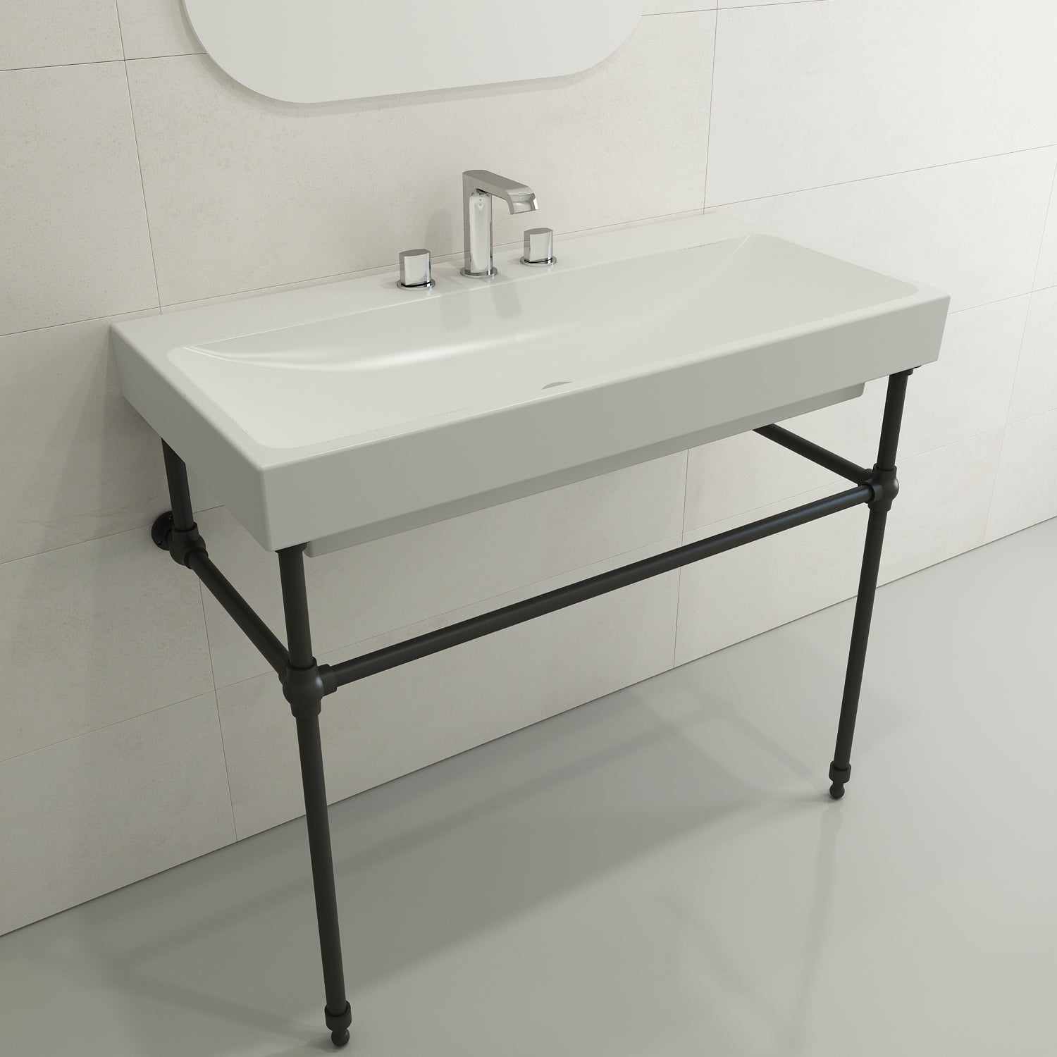 BOCCHI Scala 40" Rectangle Wallmount Fireclay Bathroom Sink, Matte White, 3 Faucet Hole, 1079-002-0127