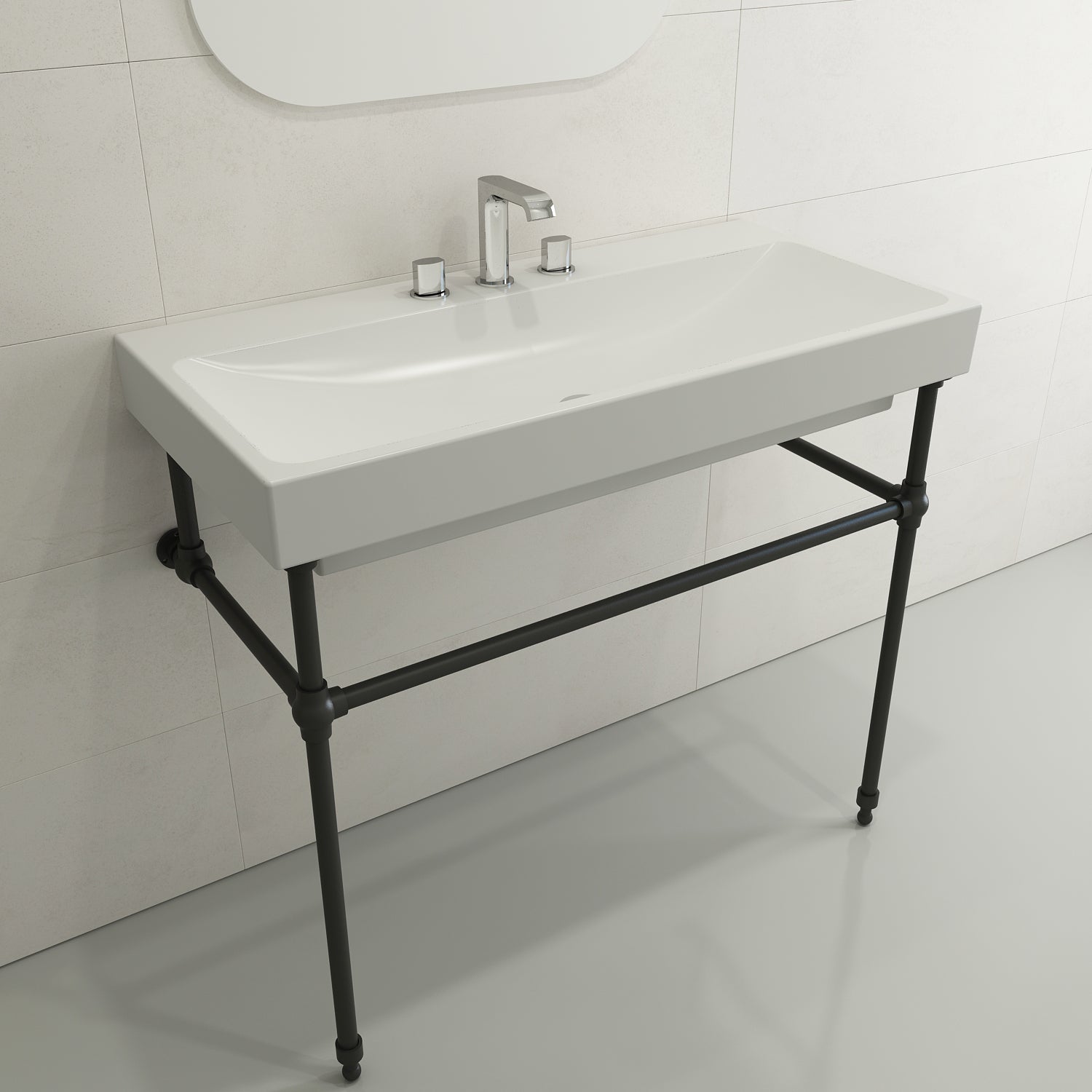 BOCCHI Scala 40" Rectangle Wallmount Fireclay Bathroom Sink, Matte White, 3 Faucet Hole, 1079-002-0127