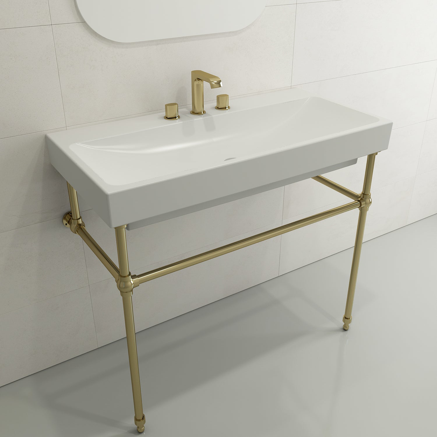 BOCCHI Scala 40" Rectangle Wallmount Fireclay Bathroom Sink, Matte White, 3 Faucet Hole, 1079-002-0127