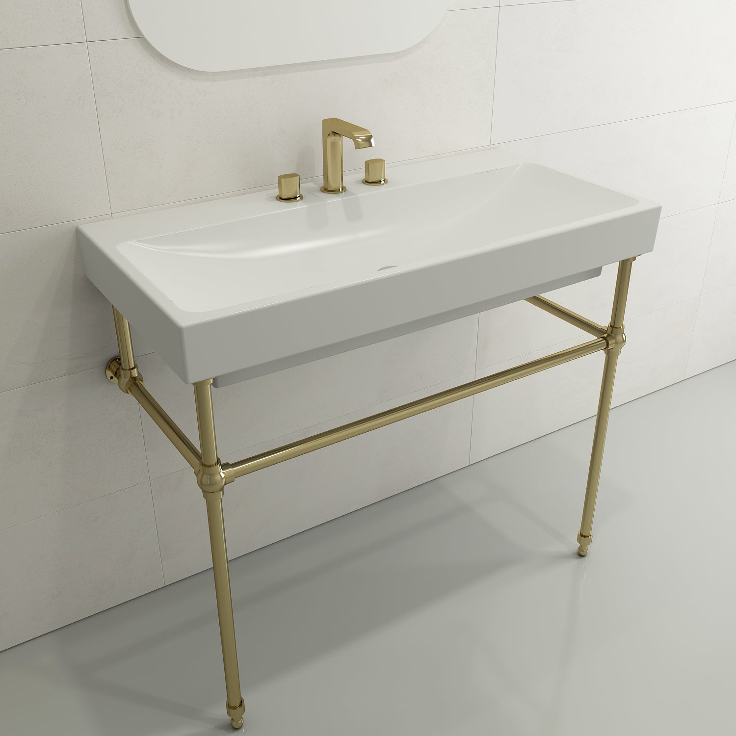 BOCCHI Scala 40" Rectangle Wallmount Fireclay Bathroom Sink, Matte White, 3 Faucet Hole, 1079-002-0127