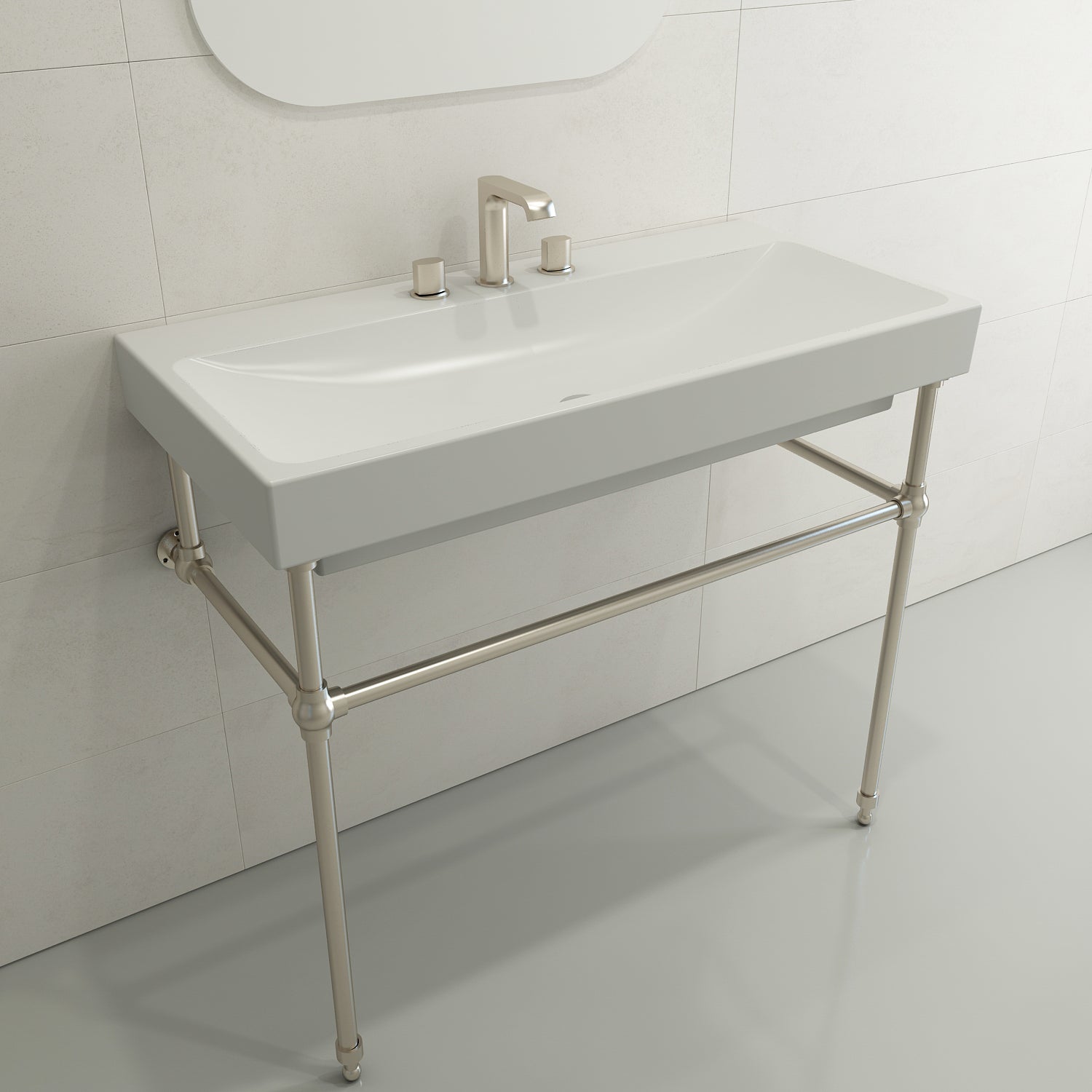 BOCCHI Scala 40" Rectangle Wallmount Fireclay Bathroom Sink, Matte White, 3 Faucet Hole, 1079-002-0127