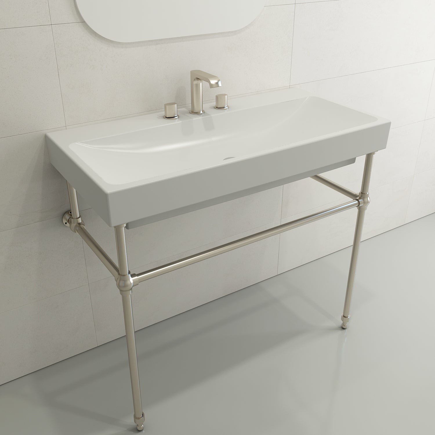 BOCCHI Scala 40" Rectangle Wallmount Fireclay Bathroom Sink, Matte White, 3 Faucet Hole, 1079-002-0127