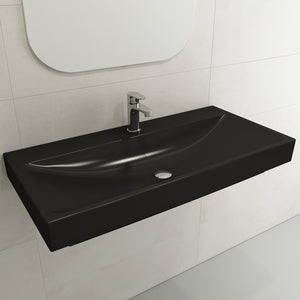 Alternate Image for BOCCHI Scala 40" Rectangle Wallmount Fireclay Bathroom Sink, Matte Black, Single Faucet Hole, 1079-004-0126
