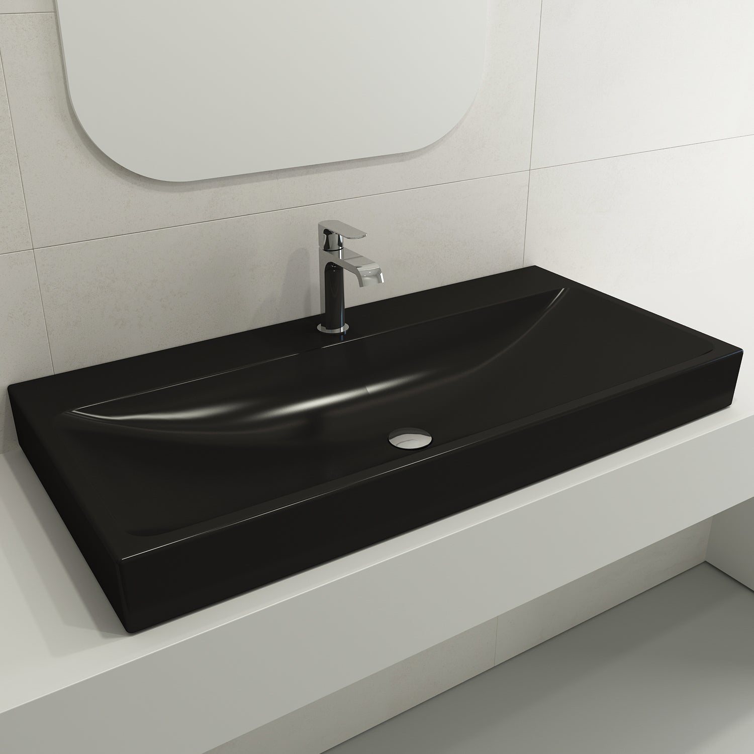 BOCCHI Scala 40" Rectangle Wallmount Fireclay Bathroom Sink, Matte Black, Single Faucet Hole, 1079-004-0126
