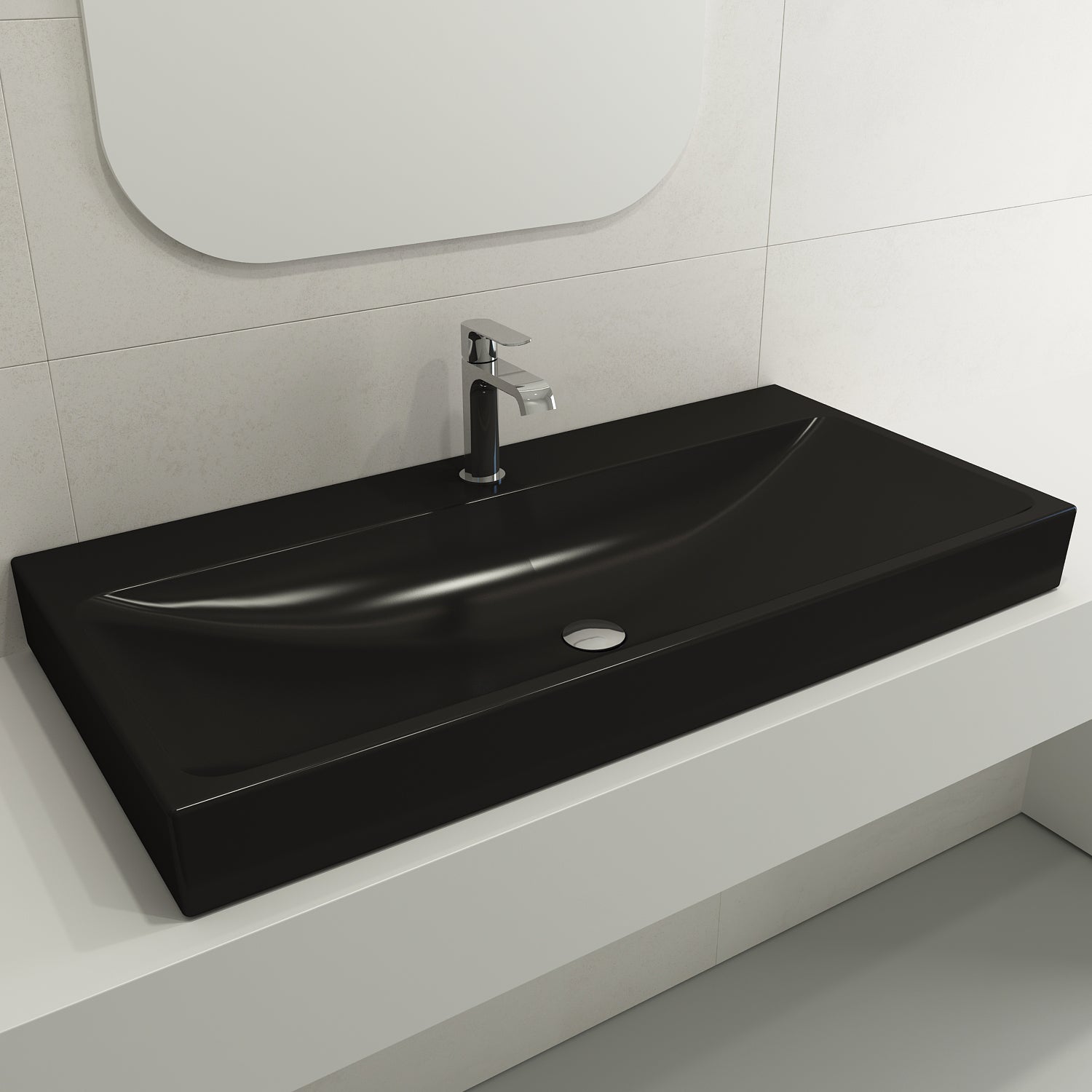 BOCCHI Scala 40" Rectangle Wallmount Fireclay Bathroom Sink, Matte Black, Single Faucet Hole, 1079-004-0126