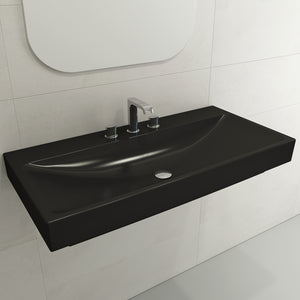 Alternate Image for BOCCHI Scala 40" Rectangle Wallmount Fireclay Bathroom Sink, Matte Black, 3 Faucet Hole, 1079-004-0127