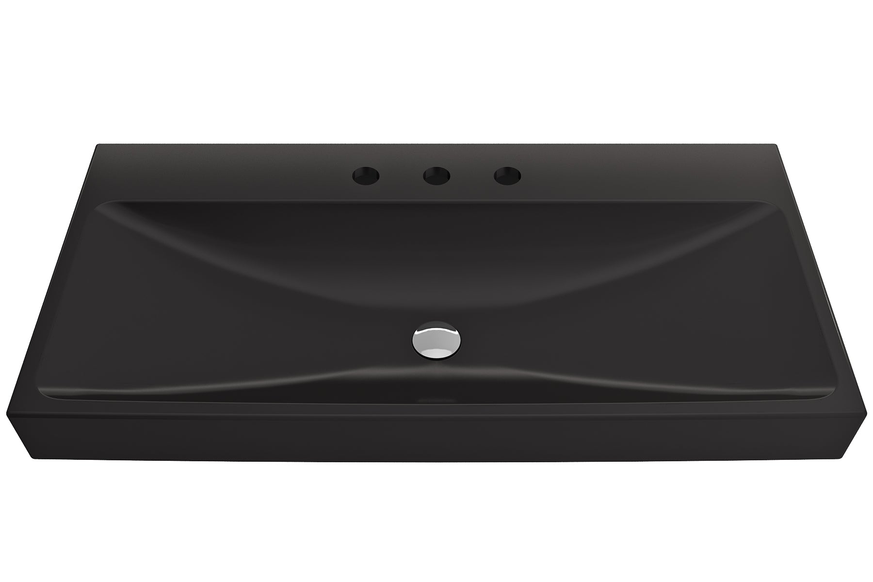 BOCCHI Scala 40" Rectangle Wallmount Fireclay Bathroom Sink, Matte Black, 3 Faucet Hole, 1079-004-0127