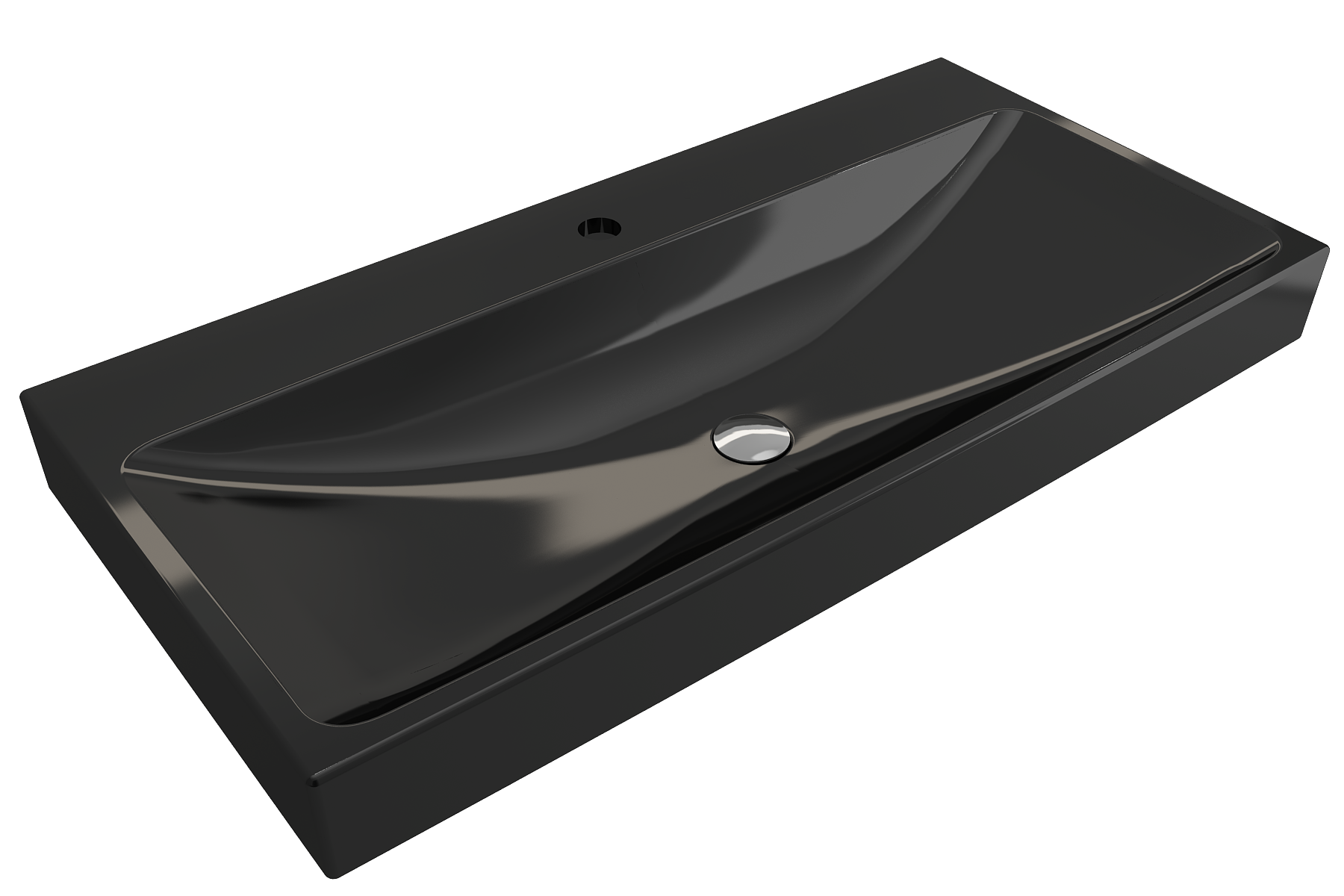 BOCCHI Scala 40" Rectangle Wallmount Fireclay Bathroom Sink, Black, Single Faucet Hole, 1079-005-0126
