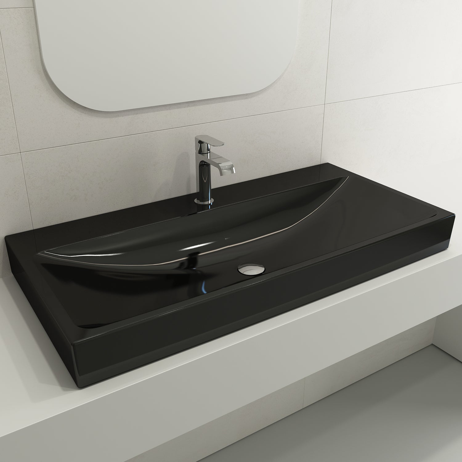 BOCCHI Scala 40" Rectangle Wallmount Fireclay Bathroom Sink, Black, Single Faucet Hole, 1079-005-0126