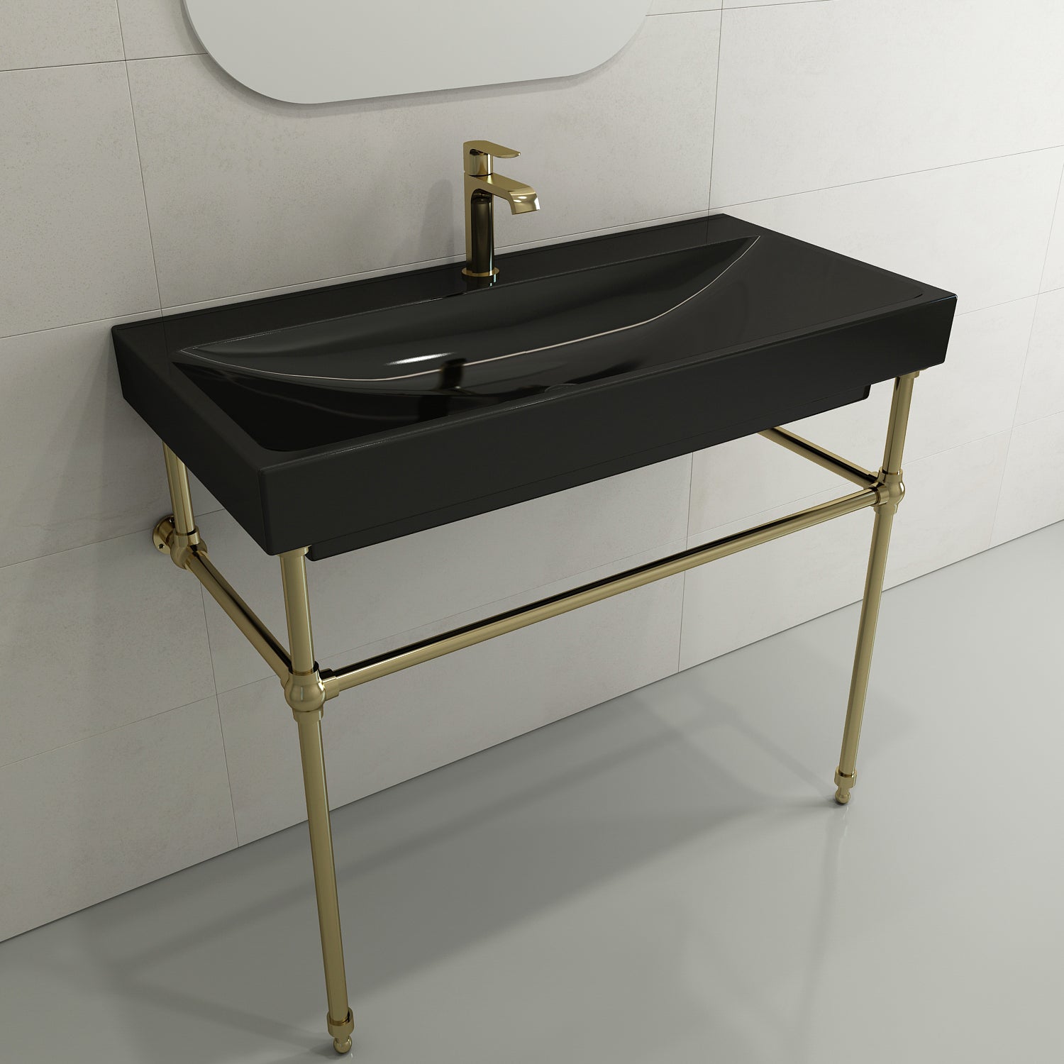 BOCCHI Scala 40" Rectangle Wallmount Fireclay Bathroom Sink, Black, Single Faucet Hole, 1079-005-0126