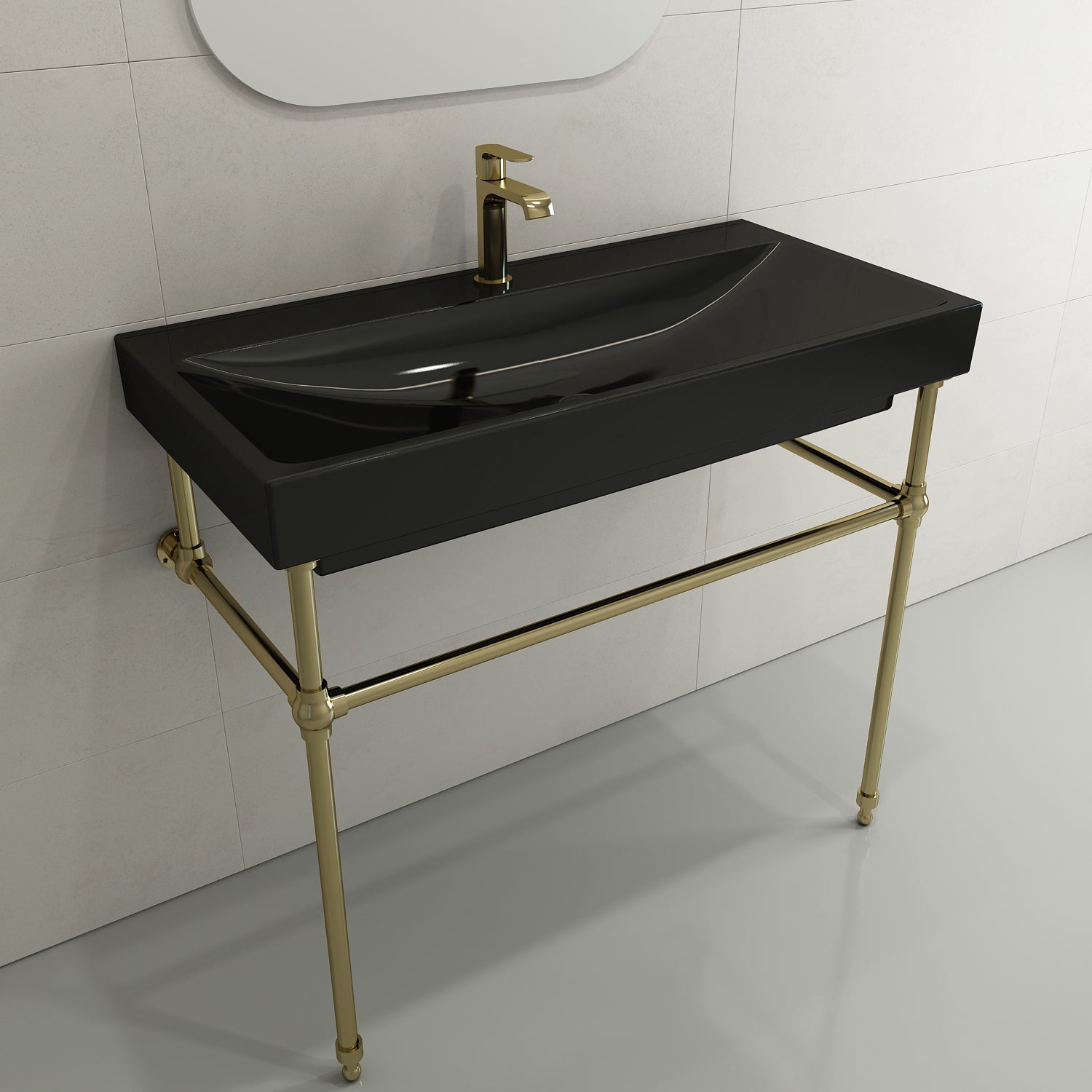 BOCCHI Scala 40" Rectangle Wallmount Fireclay Bathroom Sink, Black, Single Faucet Hole, 1079-005-0126