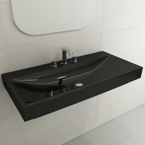 BOCCHI Scala 40" Rectangle Wallmount Fireclay Bathroom Sink, Black, 3 Faucet Hole, 1079-005-0127