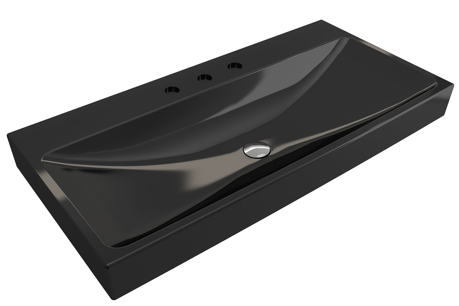 BOCCHI Scala 40" Rectangle Wallmount Fireclay Bathroom Sink, Black, 3 Faucet Hole, 1079-005-0127