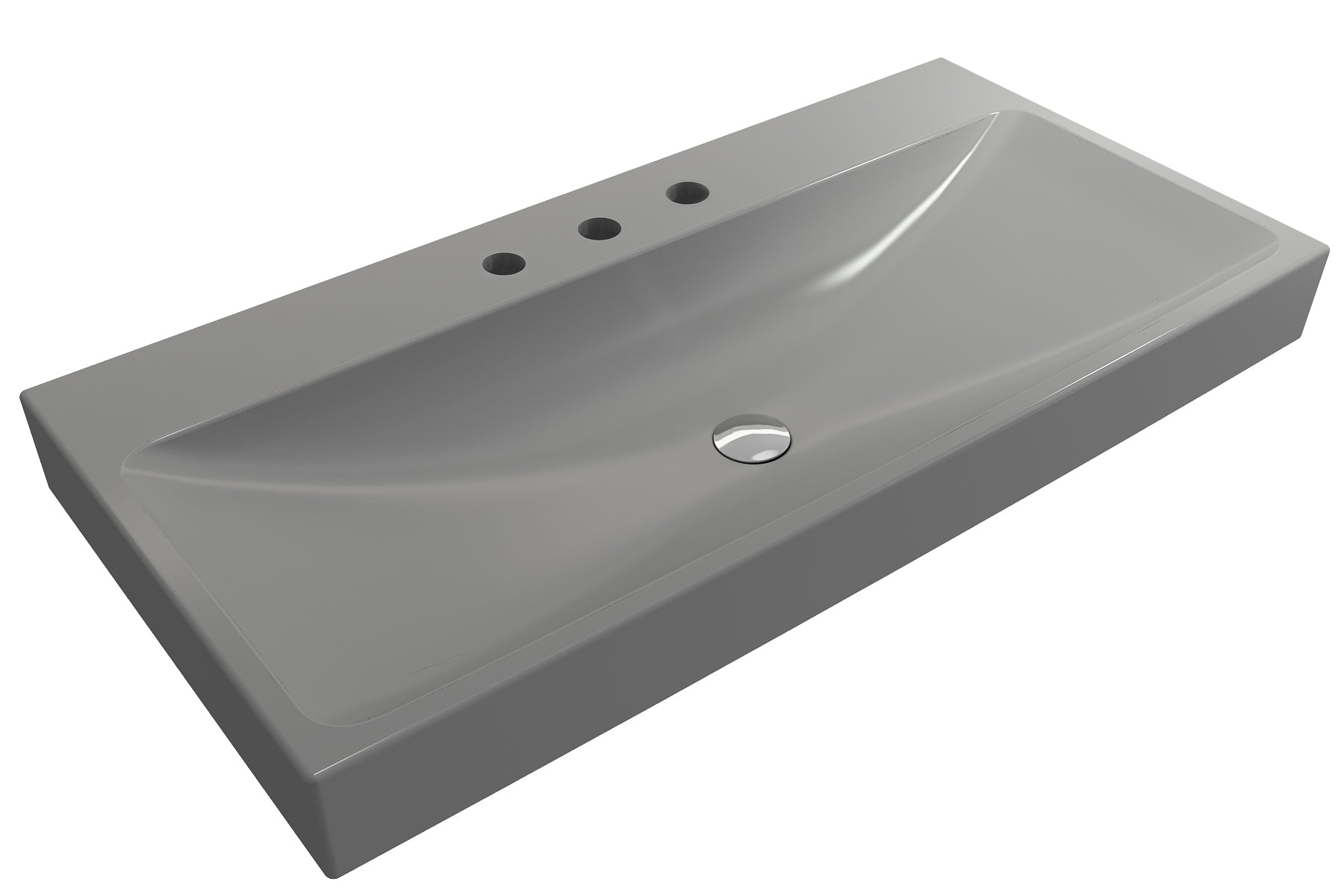 BOCCHI Scala 40" Rectangle Wallmount Fireclay Bathroom Sink, Matte Gray, 3 Faucet Hole, 1079-006-0127