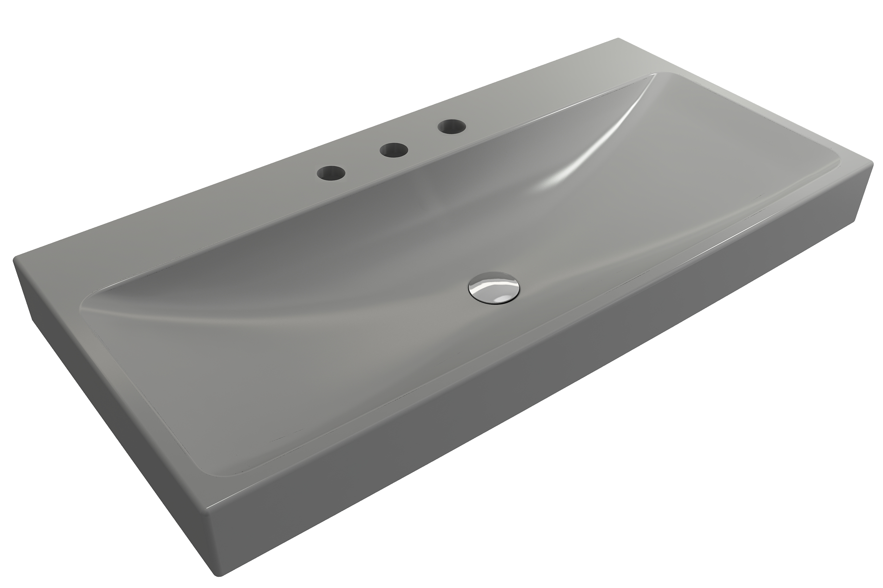BOCCHI Scala 40" Rectangle Wallmount Fireclay Bathroom Sink, Matte Gray, 3 Faucet Hole, 1079-006-0127