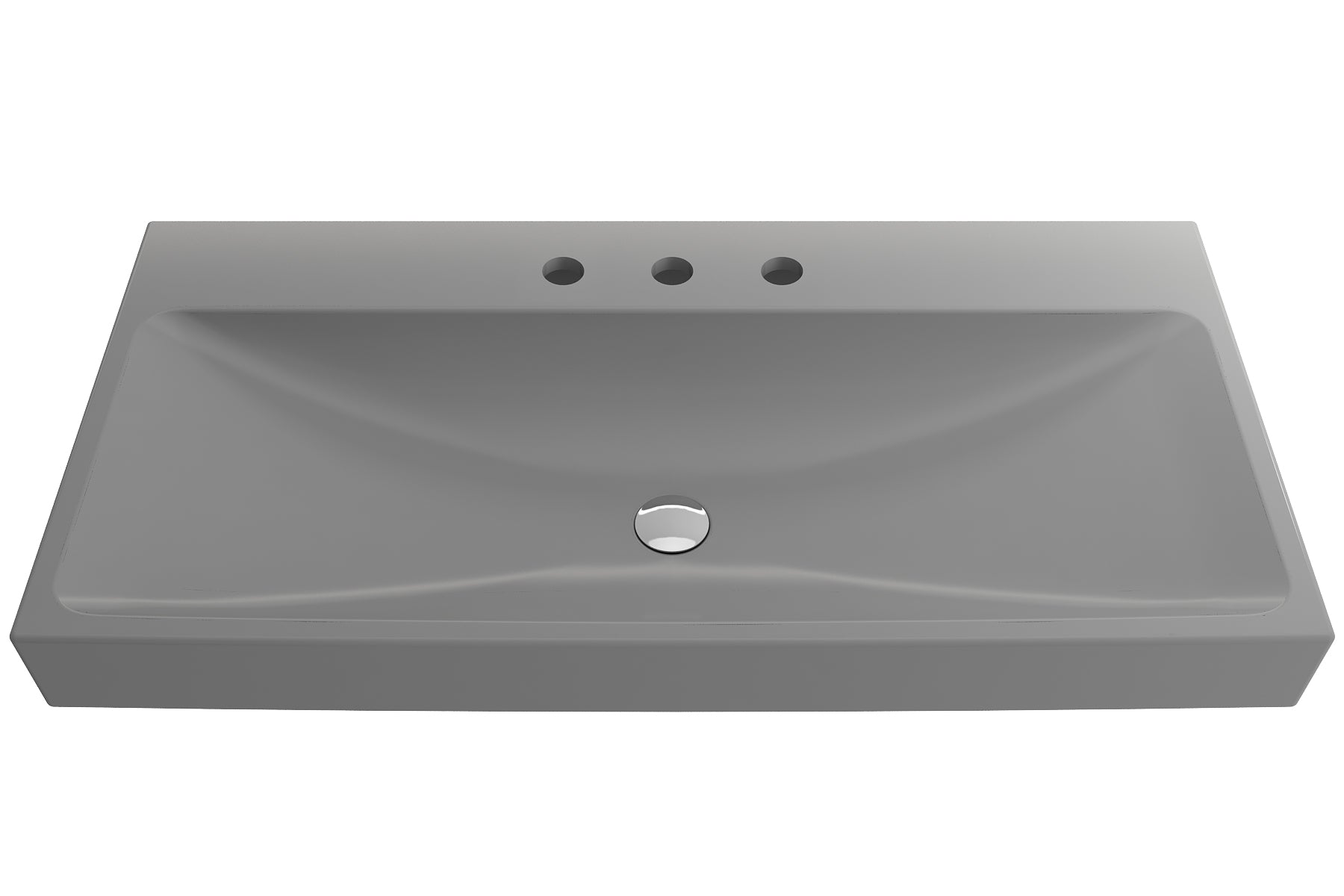 BOCCHI Scala 40" Rectangle Wallmount Fireclay Bathroom Sink, Matte Gray, 3 Faucet Hole, 1079-006-0127