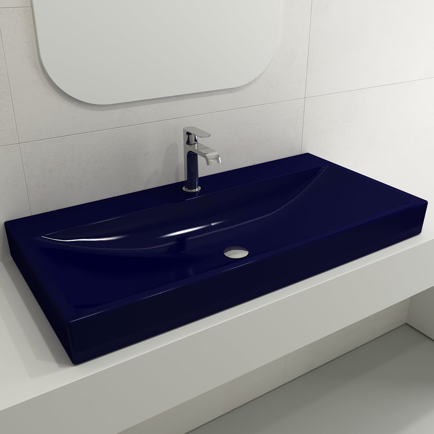 BOCCHI Scala 40" Rectangle Wallmount Fireclay Bathroom Sink, Sapphire Blue, Single Faucet Hole, 1079-010-0126