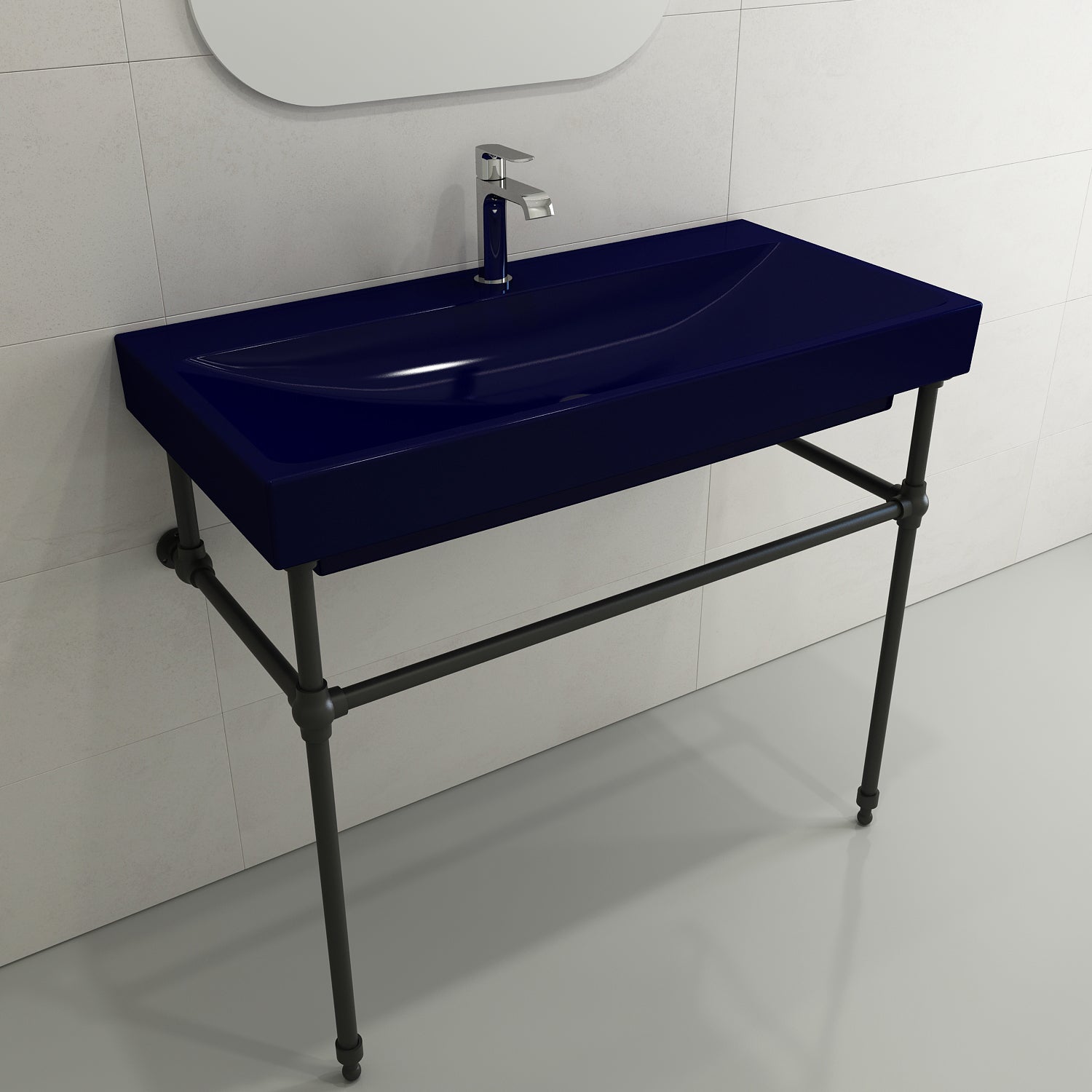 BOCCHI Scala 40" Rectangle Wallmount Fireclay Bathroom Sink, Sapphire Blue, Single Faucet Hole, 1079-010-0126