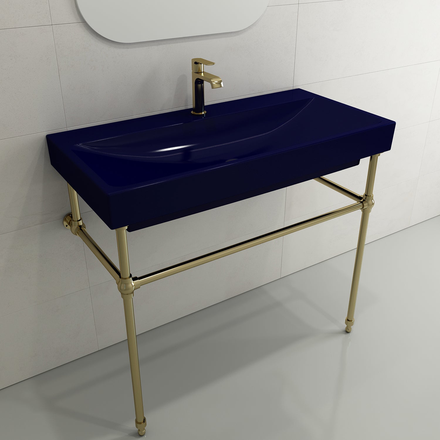 BOCCHI Scala 40" Rectangle Wallmount Fireclay Bathroom Sink, Sapphire Blue, Single Faucet Hole, 1079-010-0126