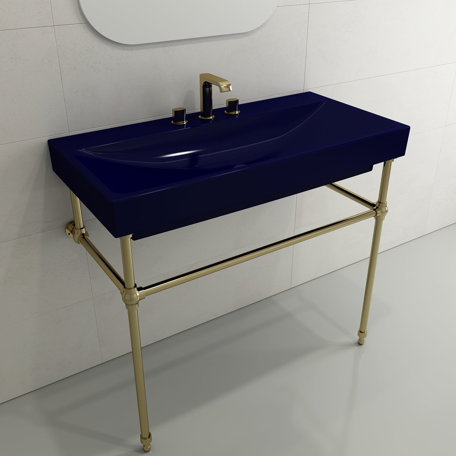 BOCCHI Scala 40" Rectangle Wallmount Fireclay Bathroom Sink, Sapphire Blue, 3 Faucet Hole, 1079-010-0127