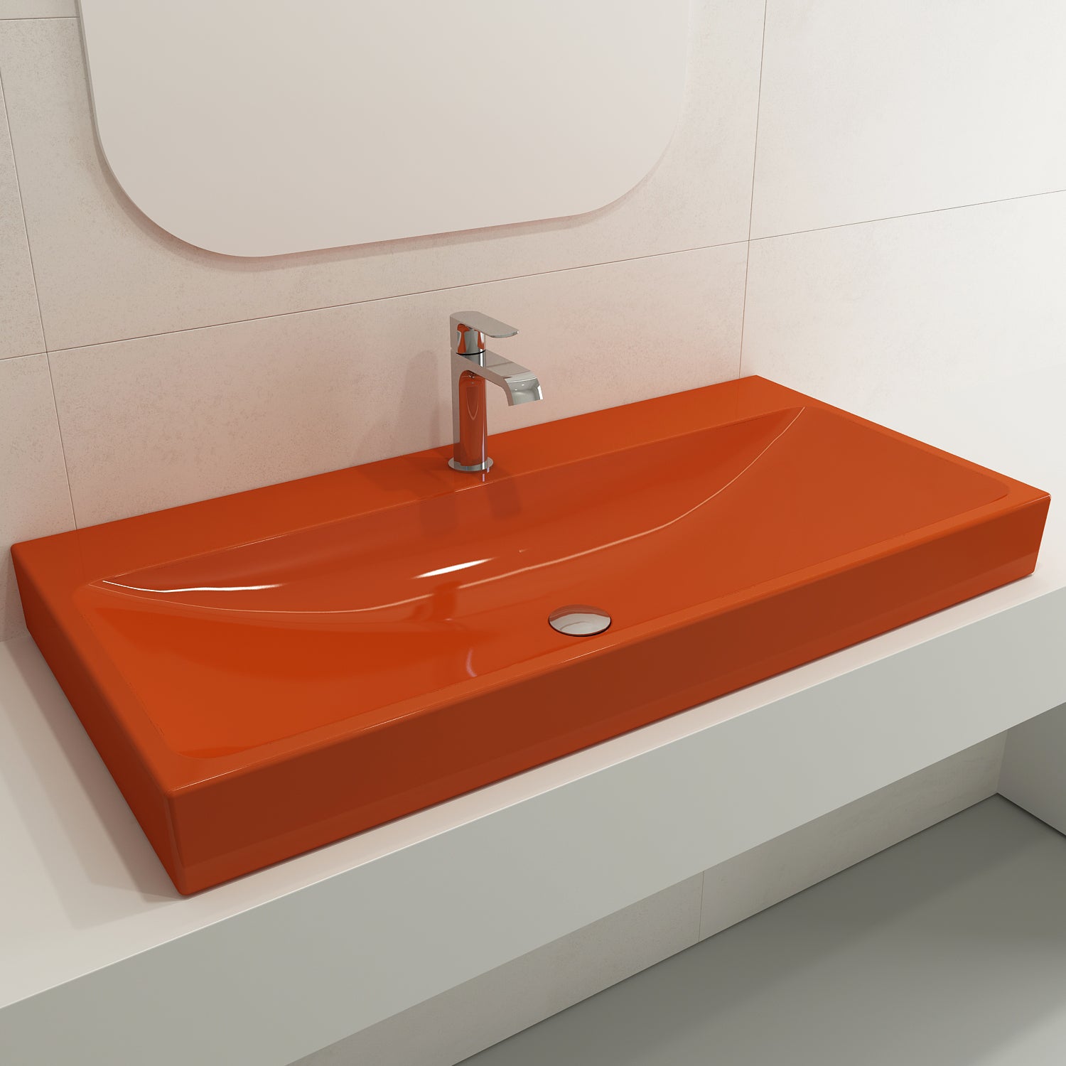 BOCCHI Scala 40" Rectangle Wallmount Fireclay Bathroom Sink, Orange, Single Faucet Hole, 1079-012-0126