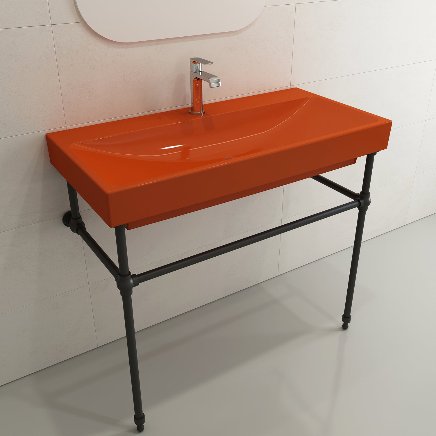 BOCCHI Scala 40" Rectangle Wallmount Fireclay Bathroom Sink, Orange, Single Faucet Hole, 1079-012-0126