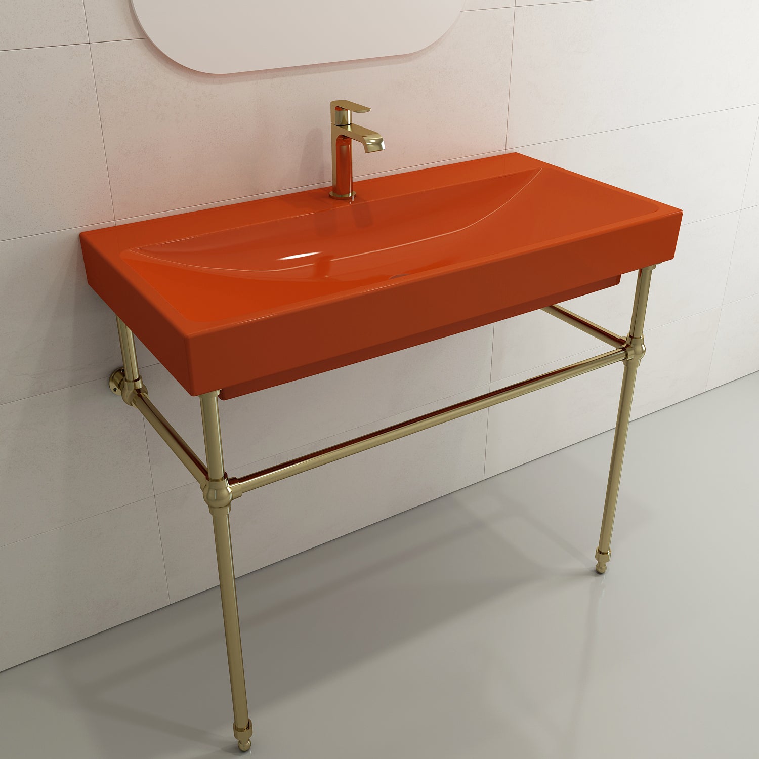 BOCCHI Scala 40" Rectangle Wallmount Fireclay Bathroom Sink, Orange, Single Faucet Hole, 1079-012-0126