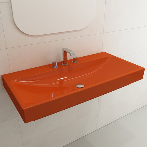 BOCCHI Scala 40" Rectangle Wallmount Fireclay Bathroom Sink, Orange, 3 Faucet Hole, 1079-012-0127