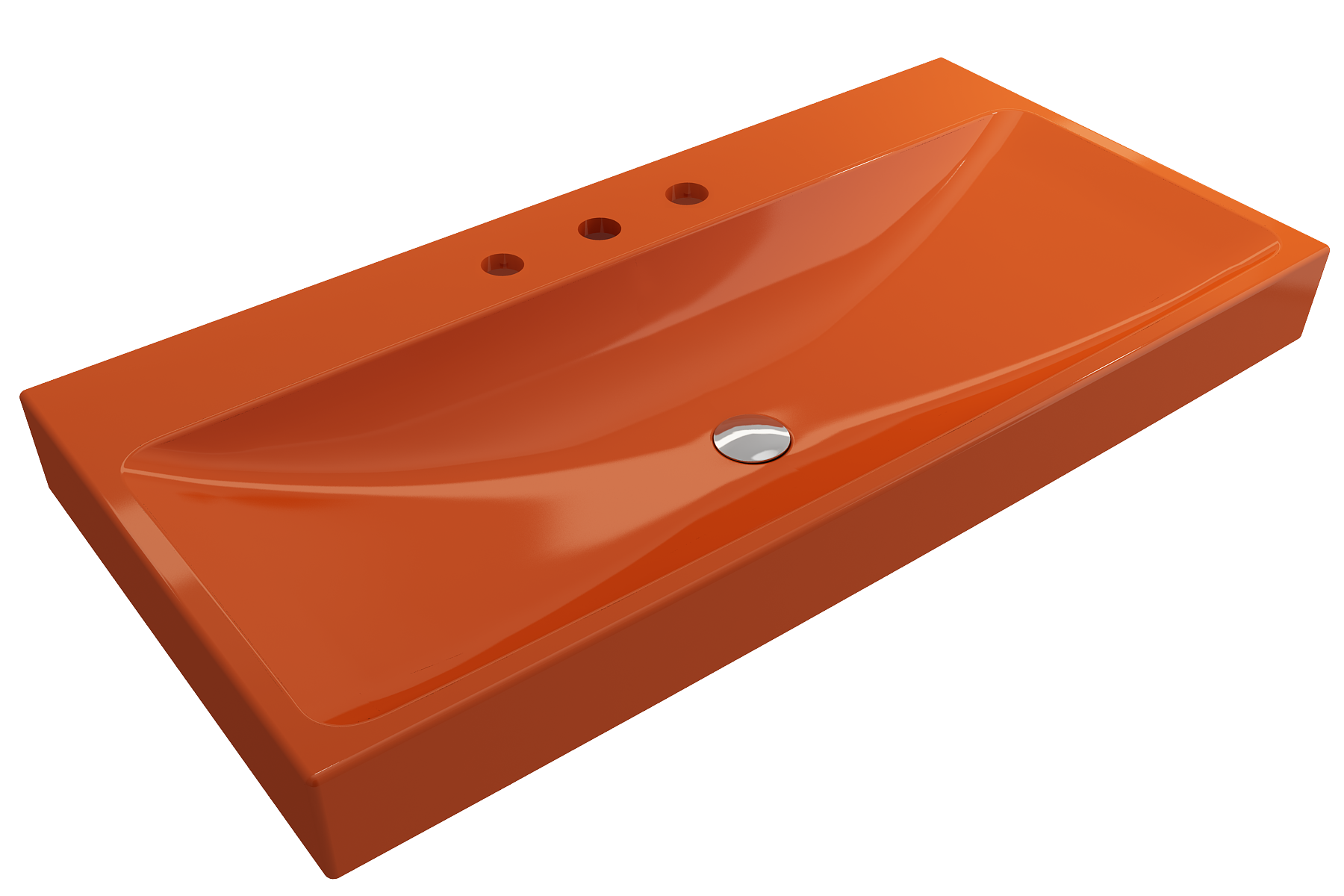 BOCCHI Scala 40" Rectangle Wallmount Fireclay Bathroom Sink, Orange, 3 Faucet Hole, 1079-012-0127
