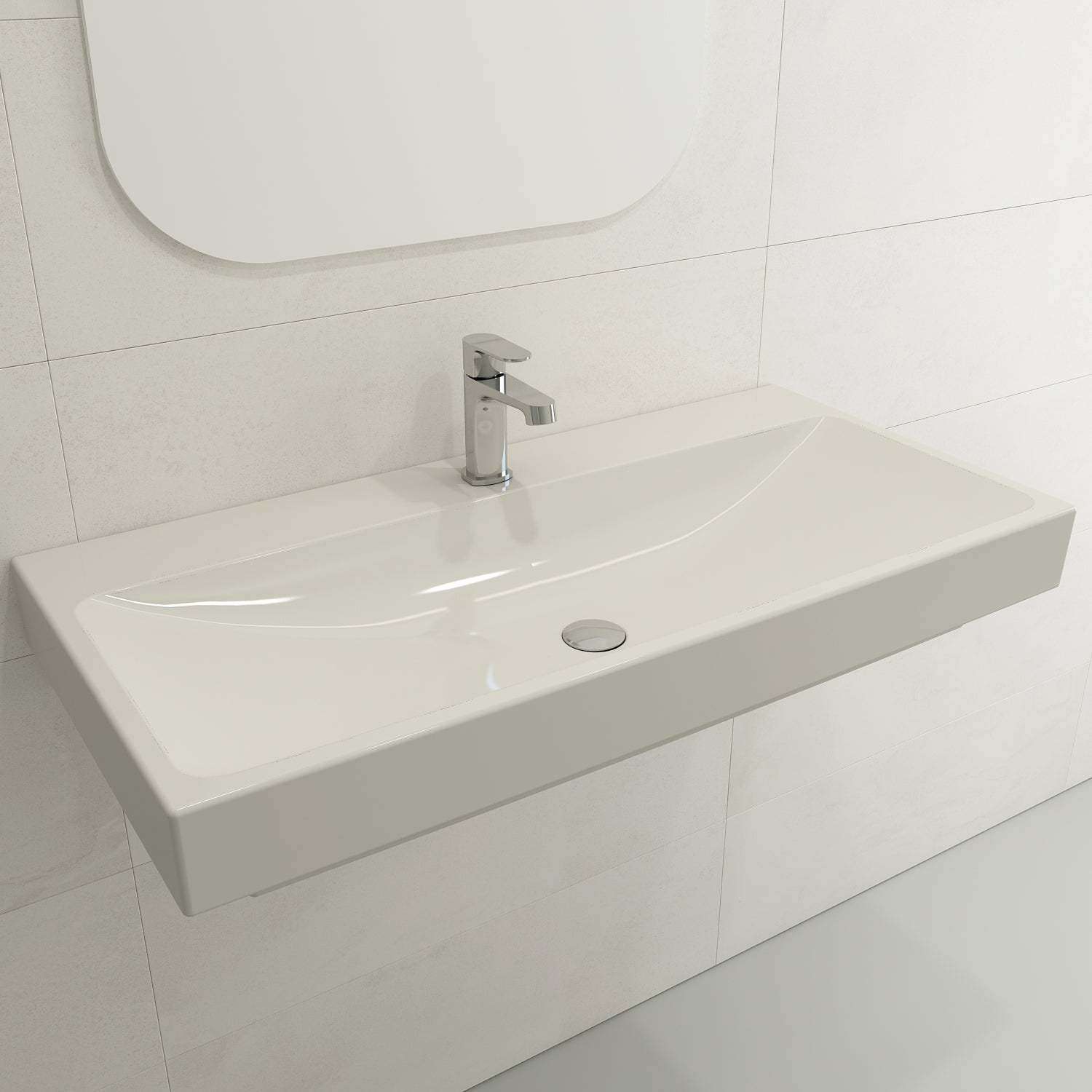 BOCCHI Scala 40" Rectangle Wallmount Fireclay Bathroom Sink, Biscuit, Single Faucet Hole, 1079-014-0126