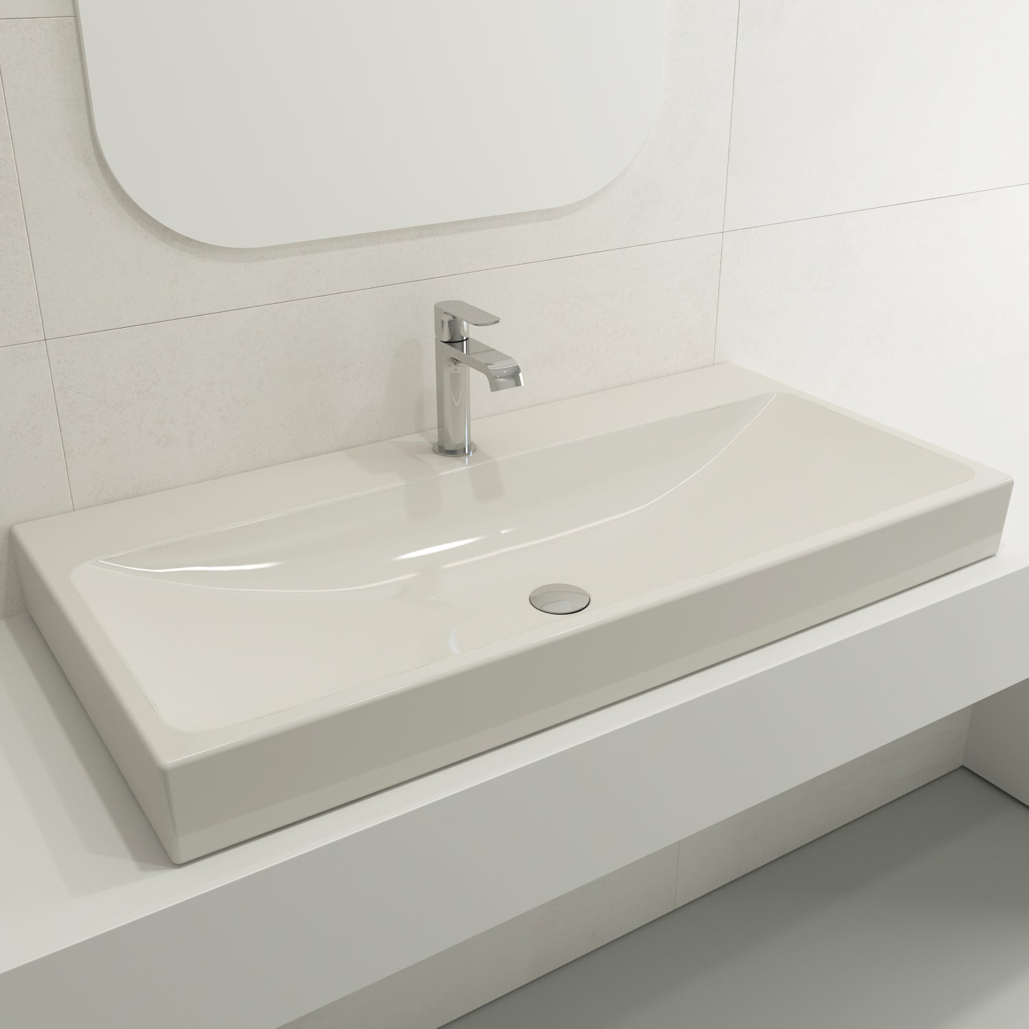 BOCCHI Scala 40" Rectangle Wallmount Fireclay Bathroom Sink, Biscuit, Single Faucet Hole, 1079-014-0126