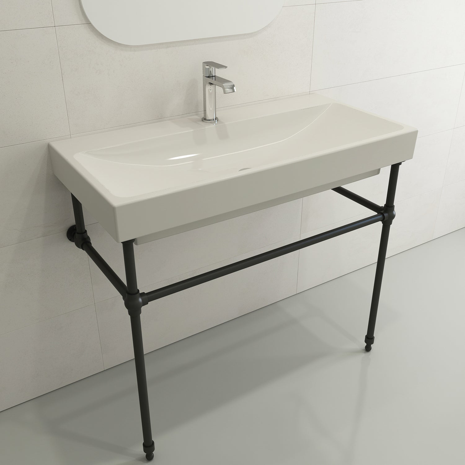 BOCCHI Scala 40" Rectangle Wallmount Fireclay Bathroom Sink, Biscuit, Single Faucet Hole, 1079-014-0126