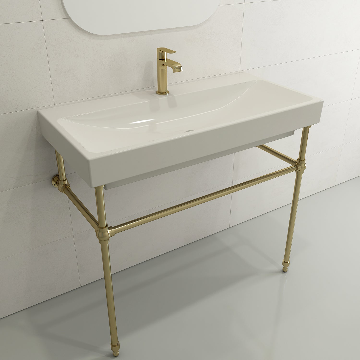BOCCHI Scala 40" Rectangle Wallmount Fireclay Bathroom Sink, Biscuit, Single Faucet Hole, 1079-014-0126
