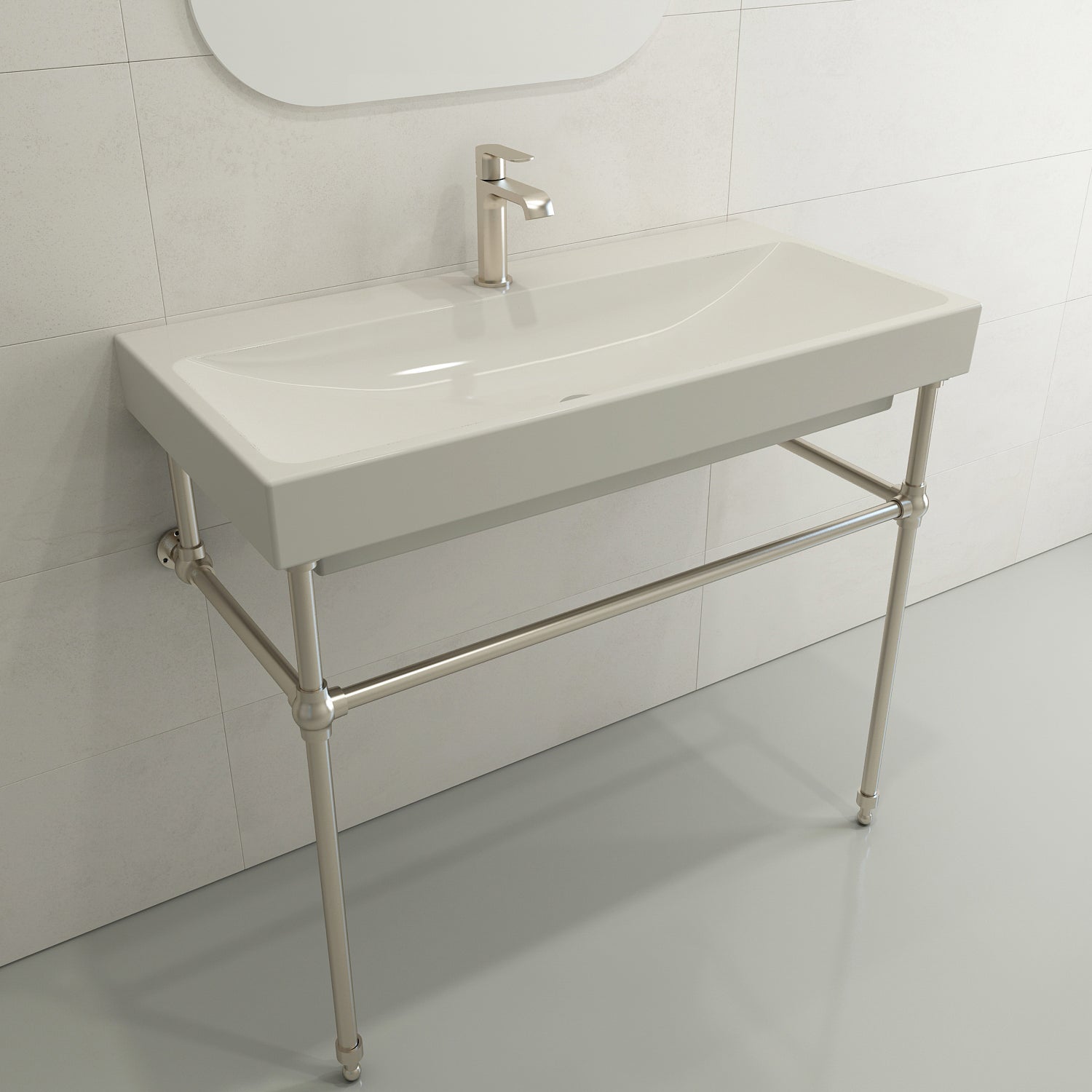 BOCCHI Scala 40" Rectangle Wallmount Fireclay Bathroom Sink, Biscuit, Single Faucet Hole, 1079-014-0126