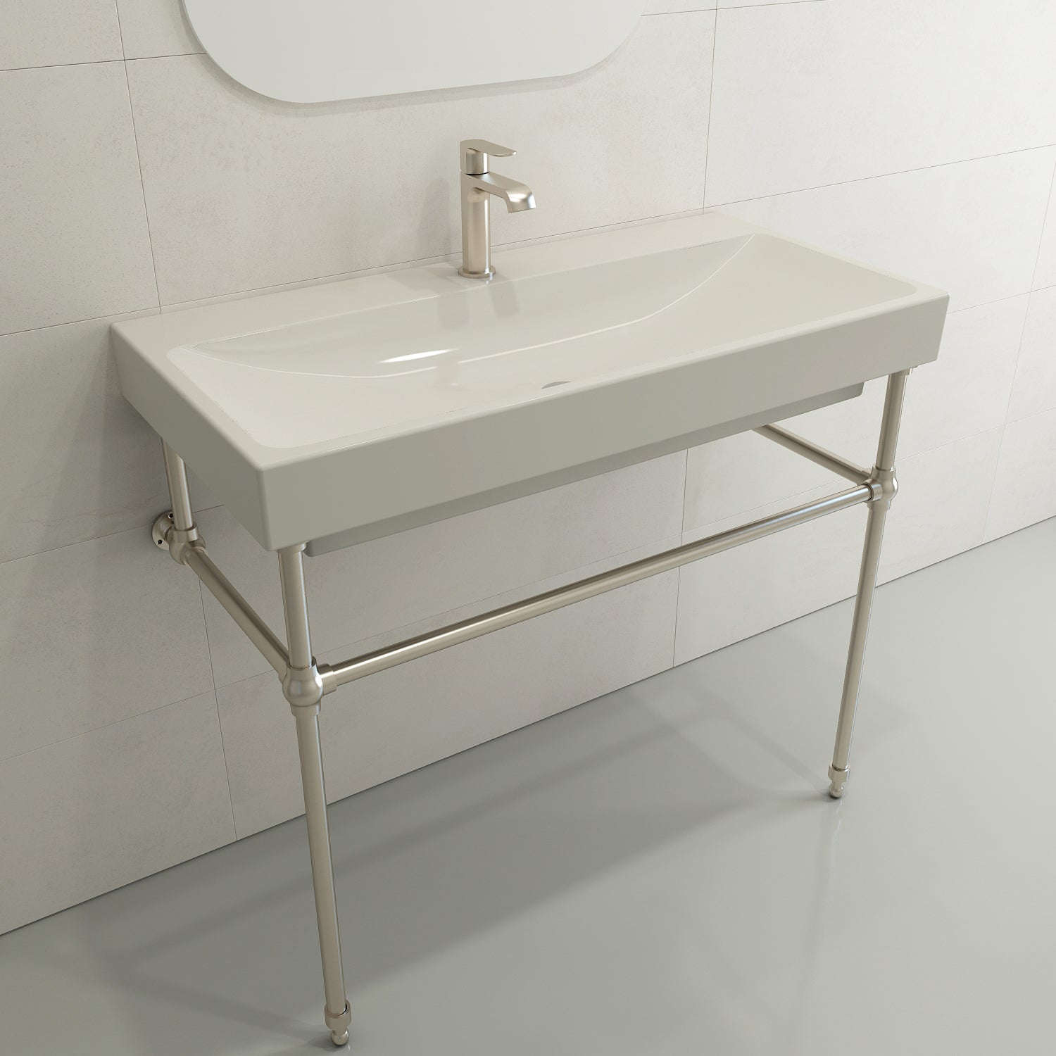 BOCCHI Scala 40" Rectangle Wallmount Fireclay Bathroom Sink, Biscuit, Single Faucet Hole, 1079-014-0126
