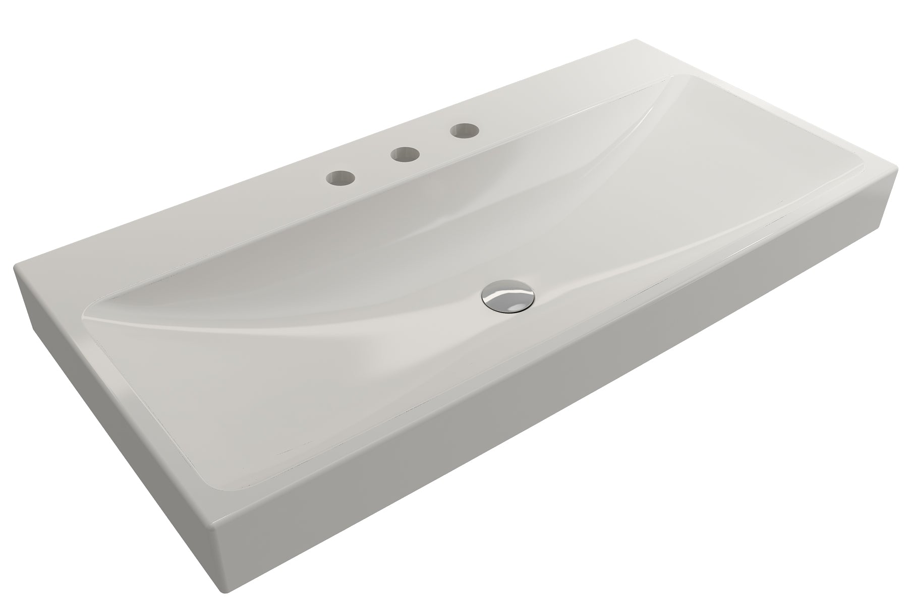 BOCCHI Scala 40" Rectangle Wallmount Fireclay Bathroom Sink, Biscuit, 3 Faucet Hole, 1079-014-0127