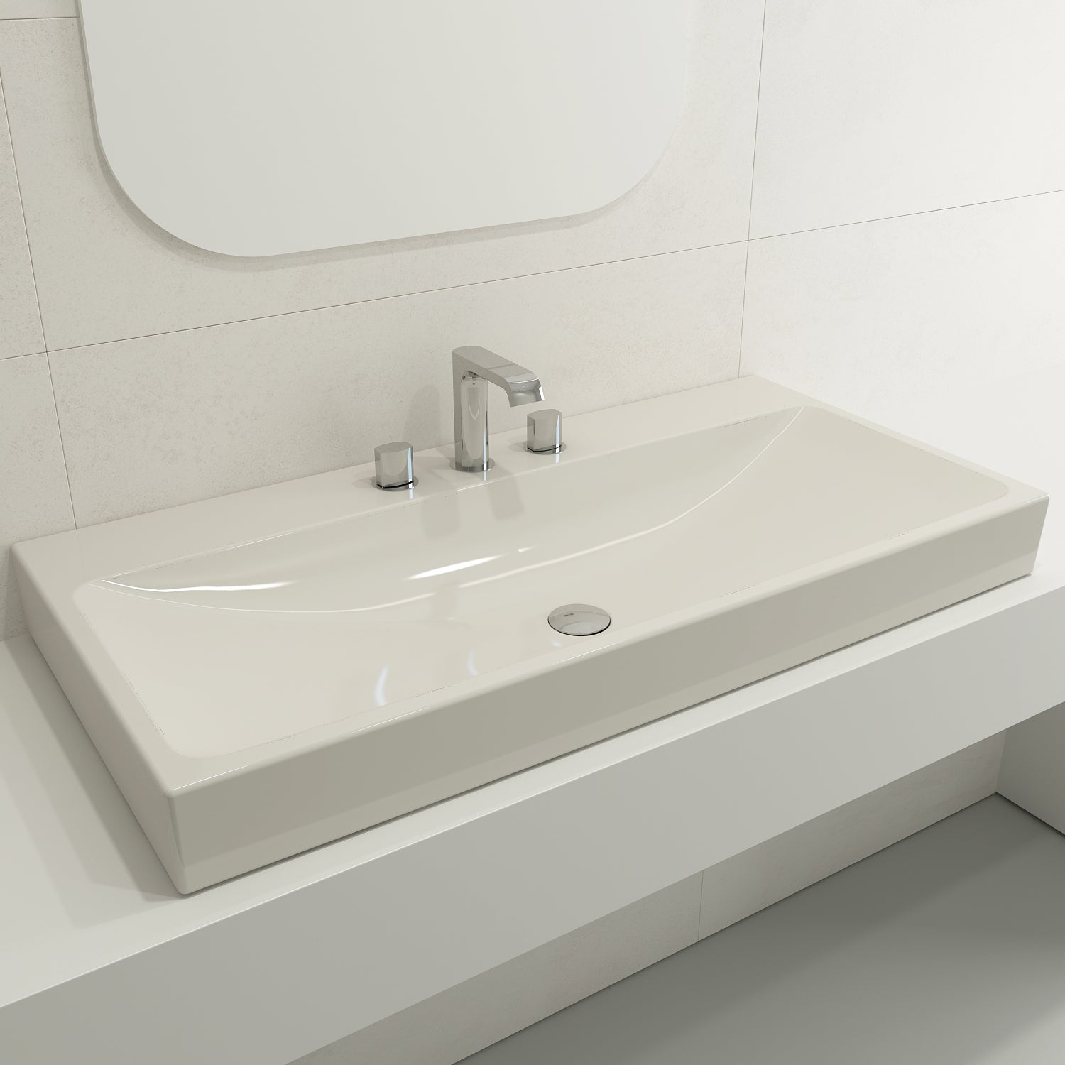 BOCCHI Scala 40" Rectangle Wallmount Fireclay Bathroom Sink, Biscuit, 3 Faucet Hole, 1079-014-0127