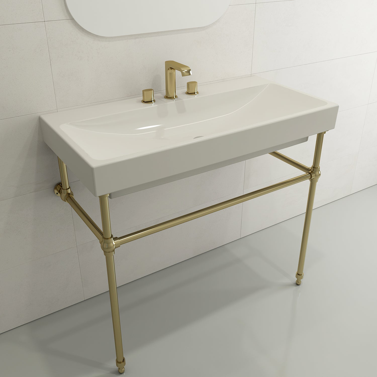 BOCCHI Scala 40" Rectangle Wallmount Fireclay Bathroom Sink, Biscuit, 3 Faucet Hole, 1079-014-0127
