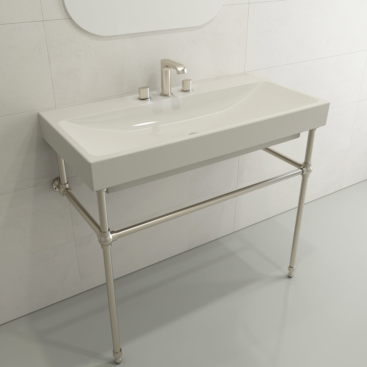 BOCCHI Scala 40" Rectangle Wallmount Fireclay Bathroom Sink, Biscuit, 3 Faucet Hole, 1079-014-0127
