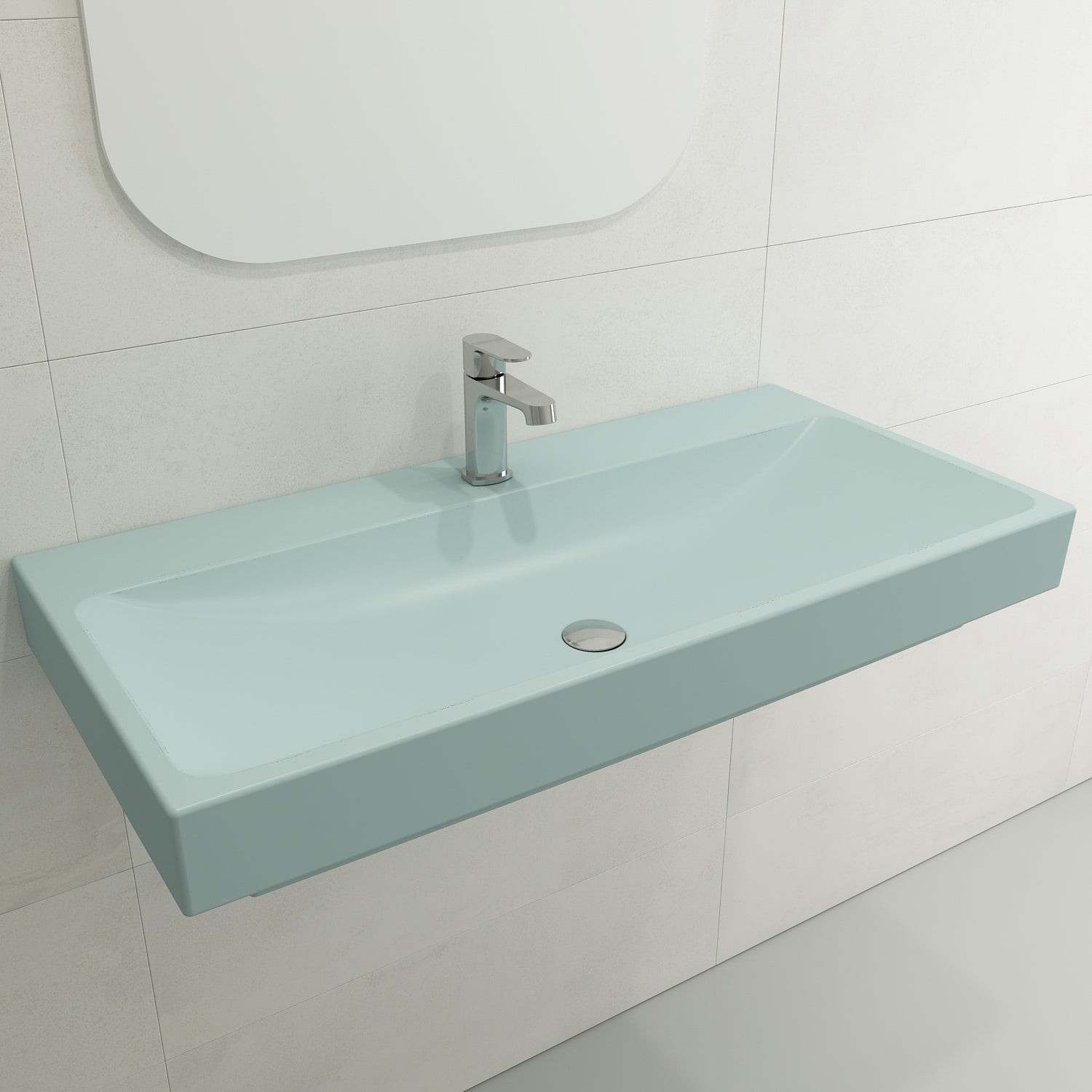 BOCCHI Scala 40" Rectangle Wallmount Fireclay Bathroom Sink, Matte Ice Blue, Single Faucet Hole, 1079-029-0126