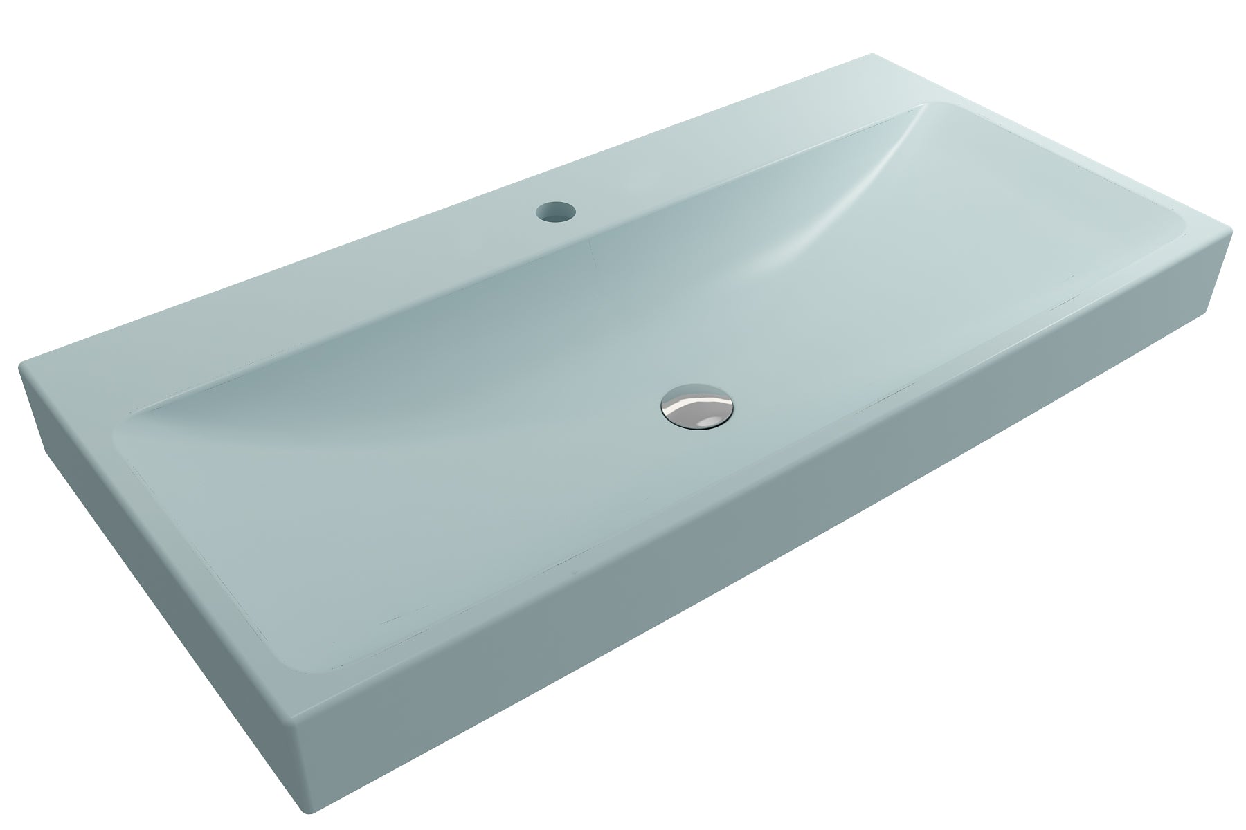 BOCCHI Scala 40" Rectangle Wallmount Fireclay Bathroom Sink, Matte Ice Blue, Single Faucet Hole, 1079-029-0126
