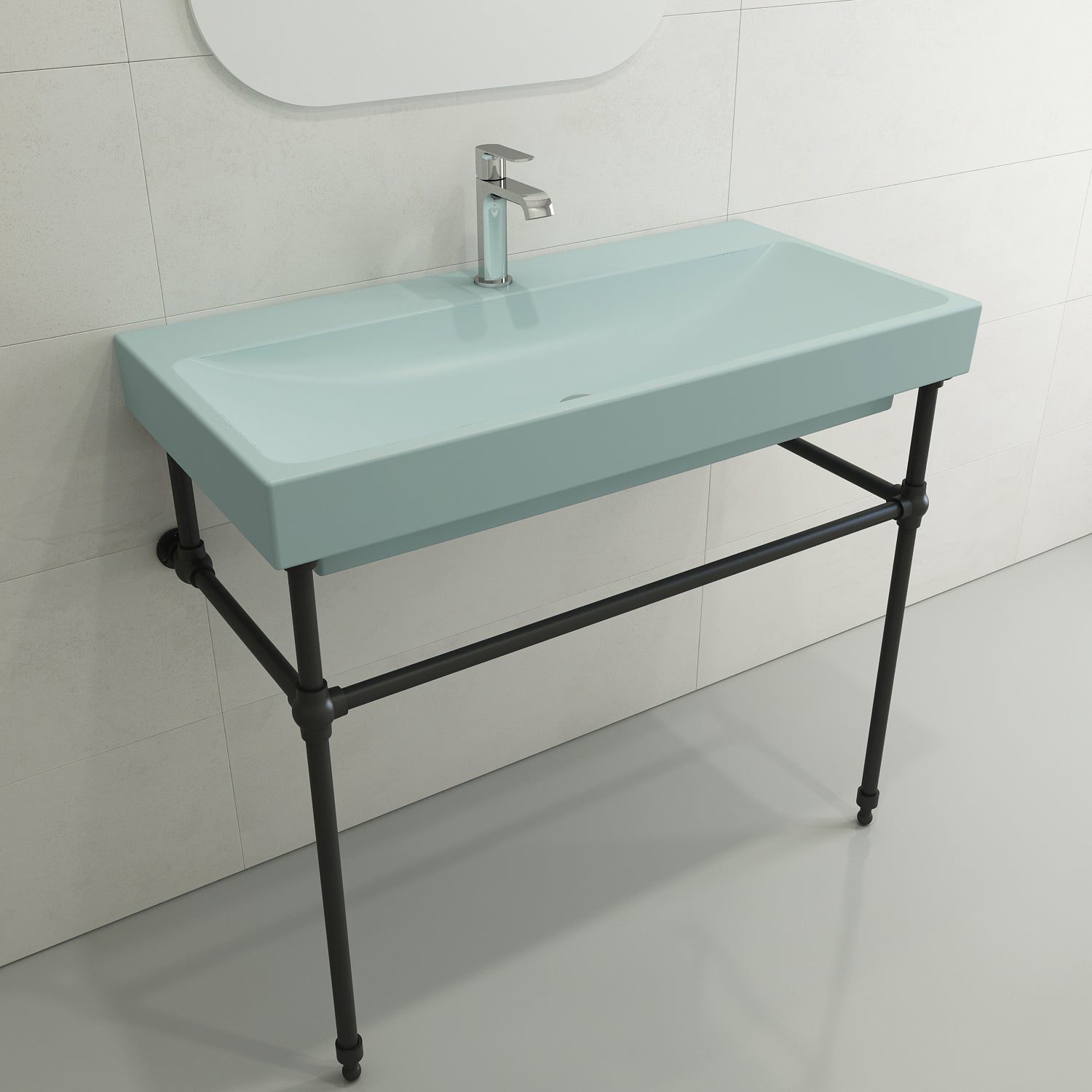 BOCCHI Scala 40" Rectangle Wallmount Fireclay Bathroom Sink, Matte Ice Blue, Single Faucet Hole, 1079-029-0126