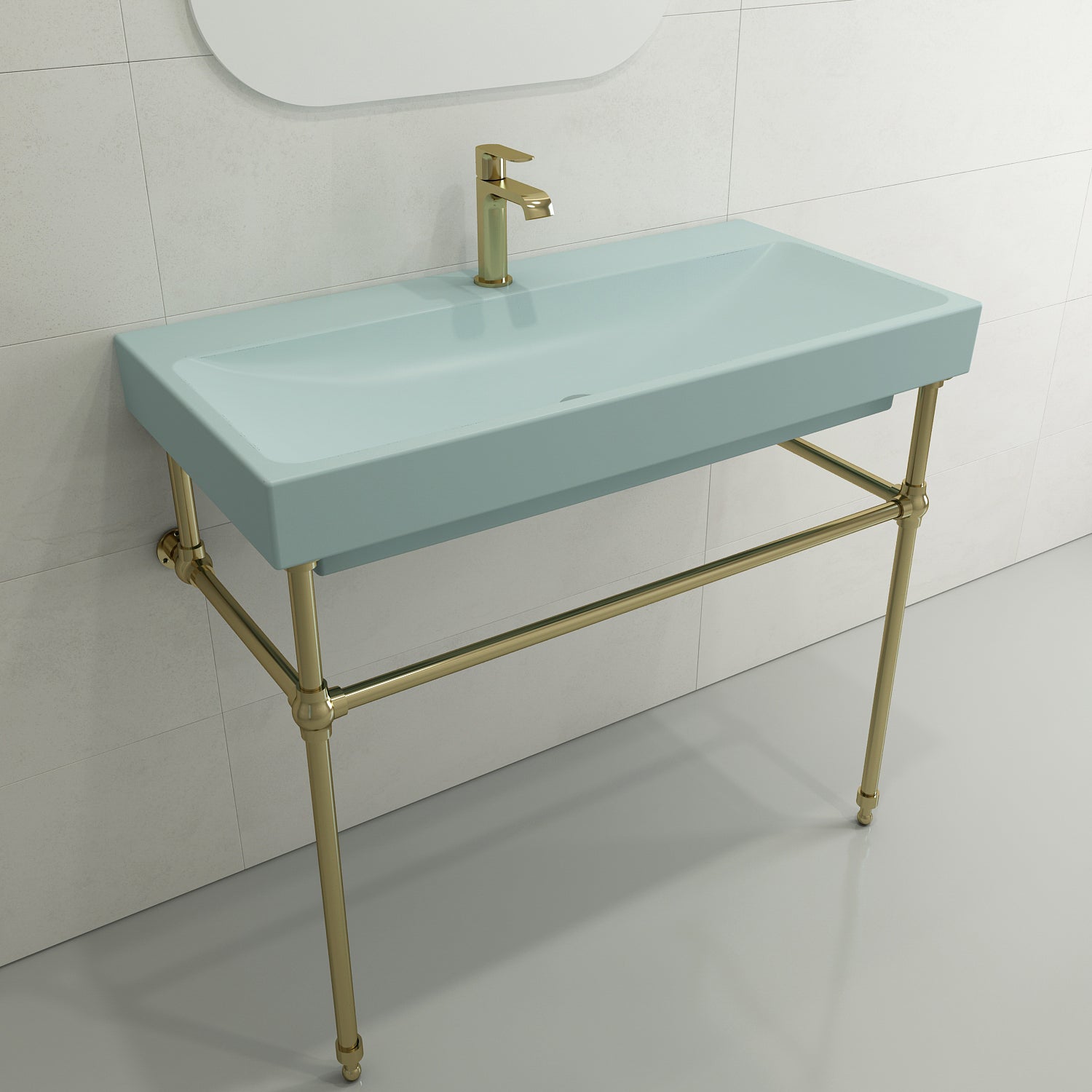 BOCCHI Scala 40" Rectangle Wallmount Fireclay Bathroom Sink, Matte Ice Blue, Single Faucet Hole, 1079-029-0126