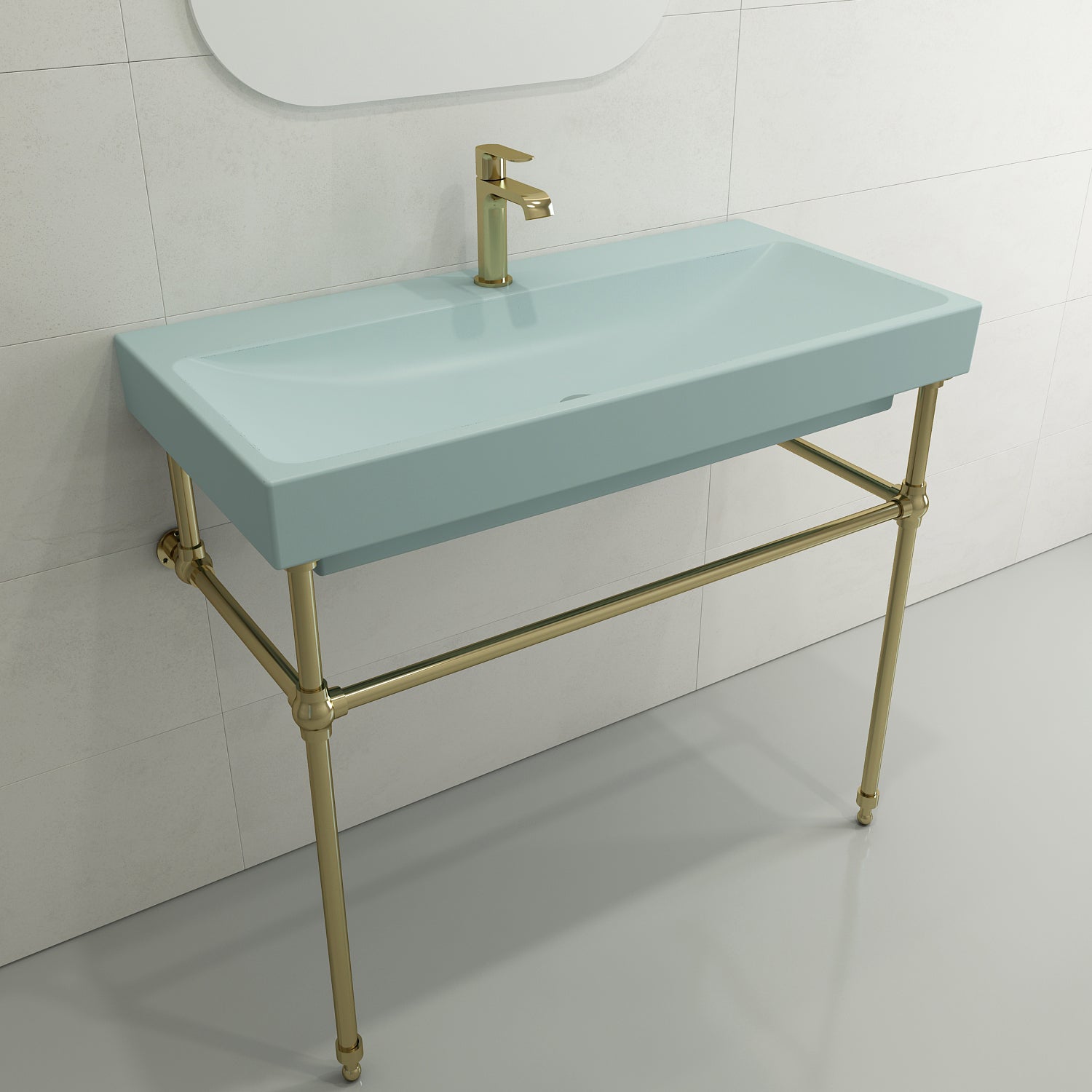 BOCCHI Scala 40" Rectangle Wallmount Fireclay Bathroom Sink, Matte Ice Blue, Single Faucet Hole, 1079-029-0126