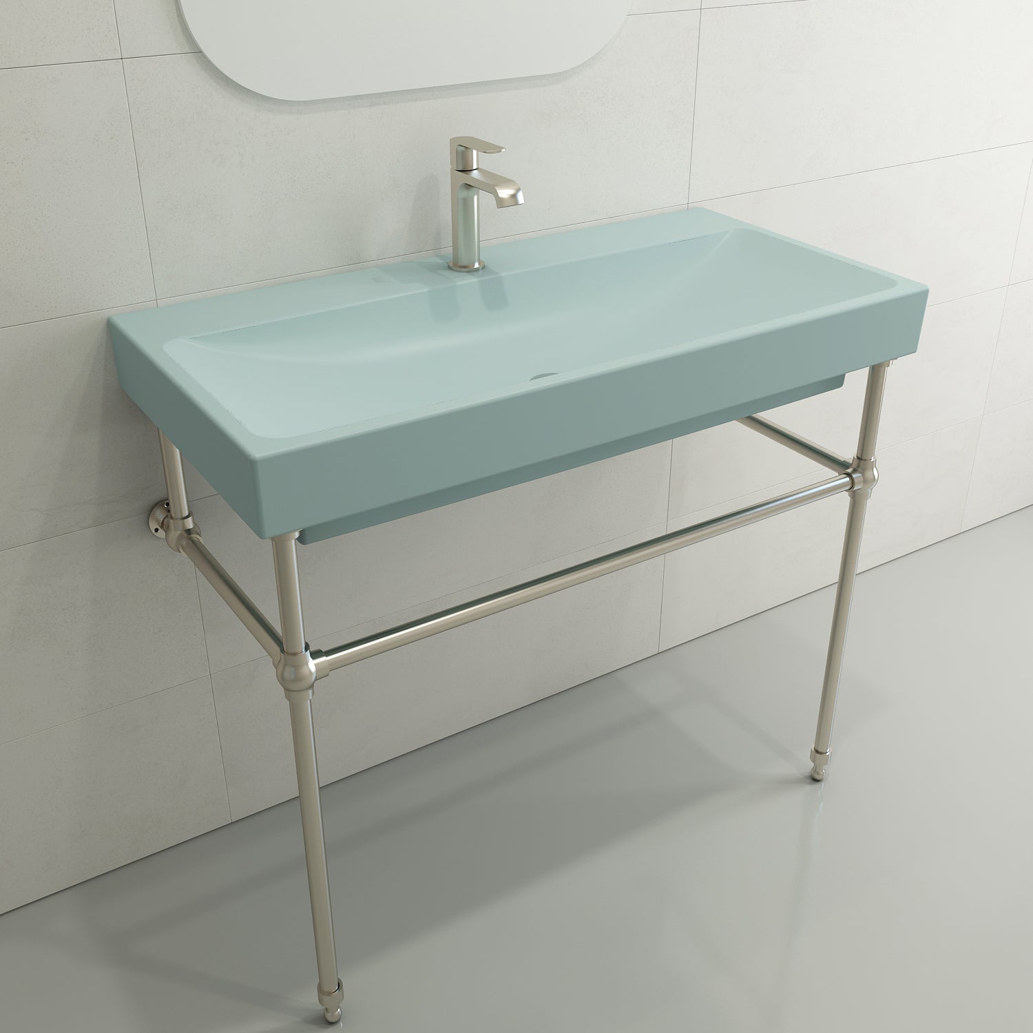 BOCCHI Scala 40" Rectangle Wallmount Fireclay Bathroom Sink, Matte Ice Blue, Single Faucet Hole, 1079-029-0126