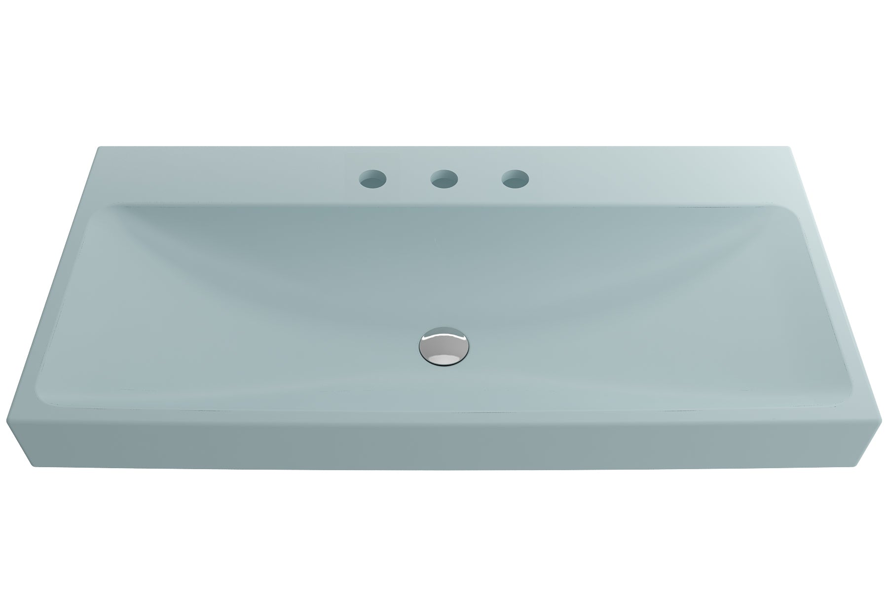 BOCCHI Scala 40" Rectangle Wallmount Fireclay Bathroom Sink, Matte Ice Blue, 3 Faucet Hole, 1079-029-0127